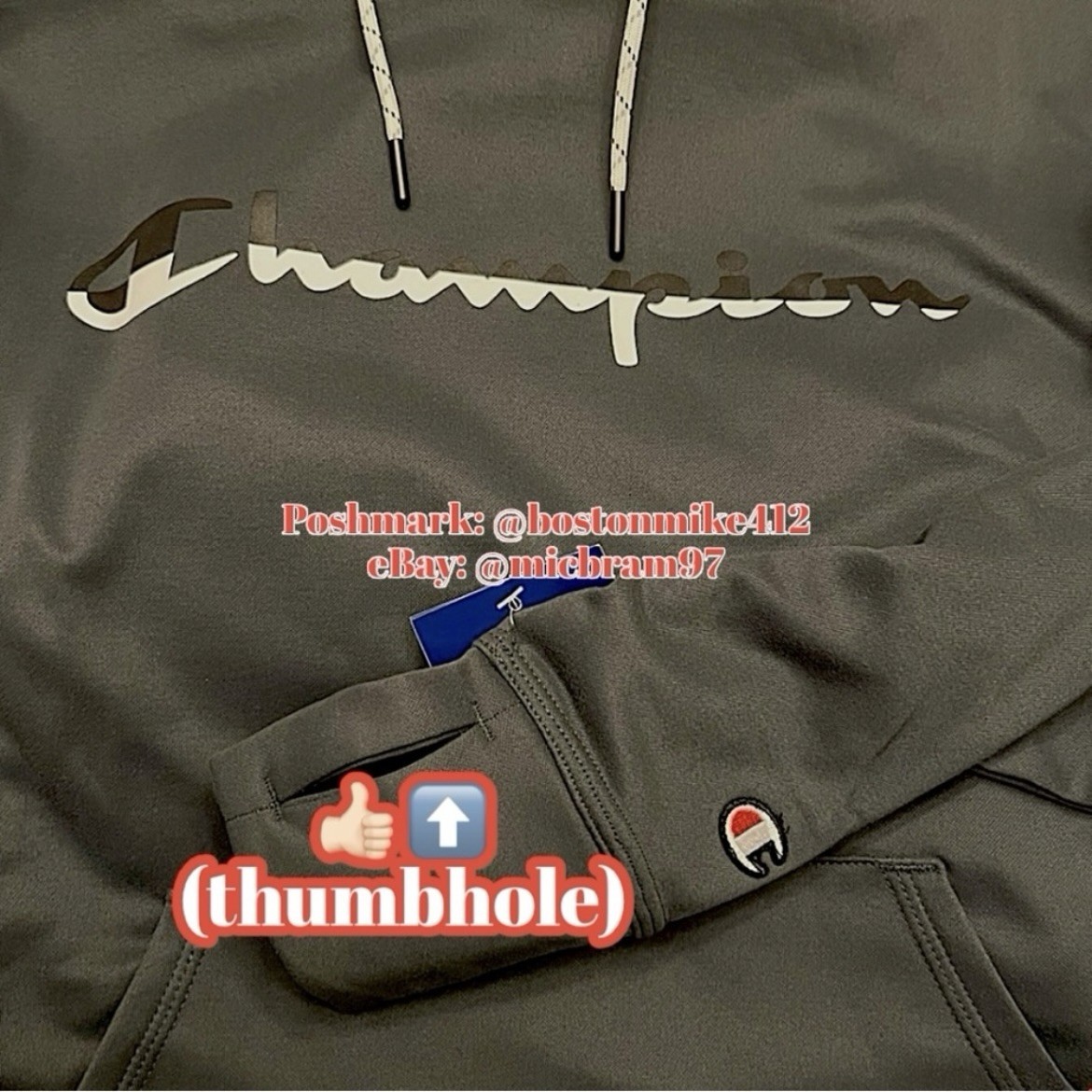 Champion Mens Game Day Logo Hoodie Fleece Sweatshirt CHARCOAL GRAY w Black White