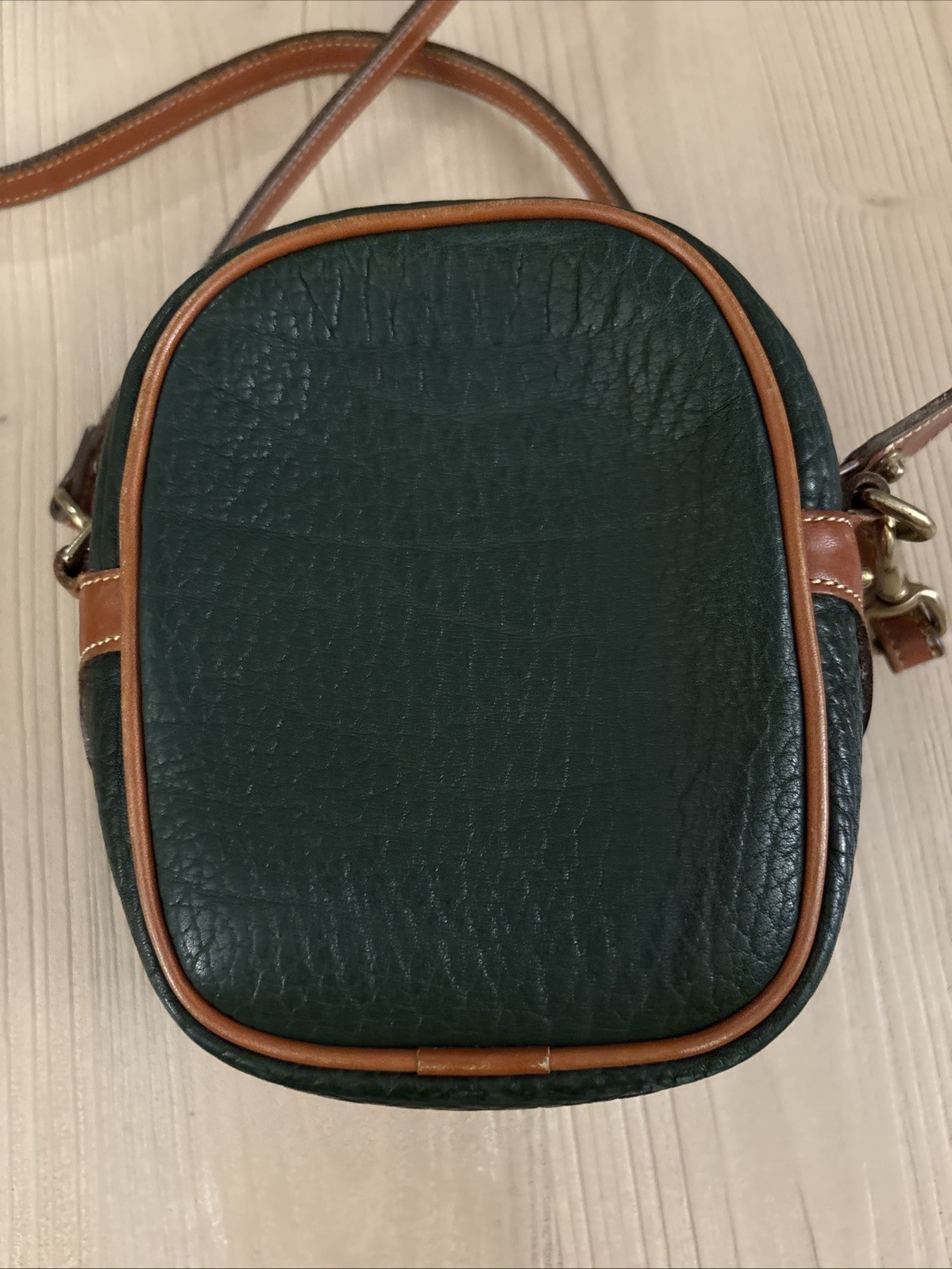 Vintage Dooney & Bourke AWL Carrier Crossbody Bag Green British Tan USA Leather