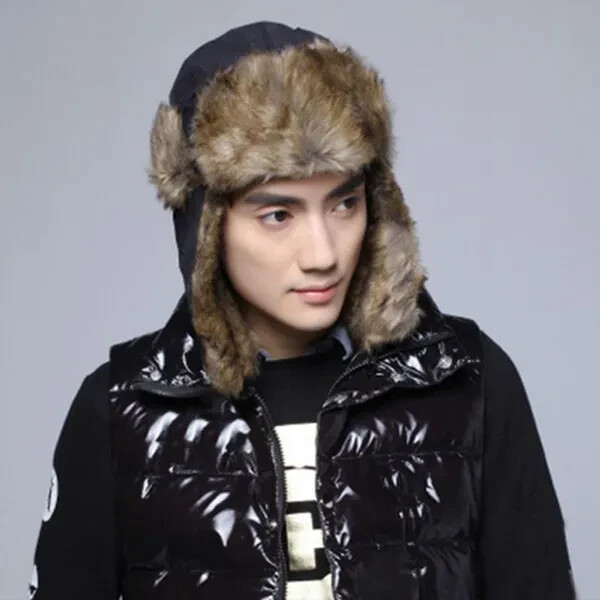 Winter Mens Ushanka Aviator Trapper Hat Russian Trooper Ear Flap Faux Fur Cap