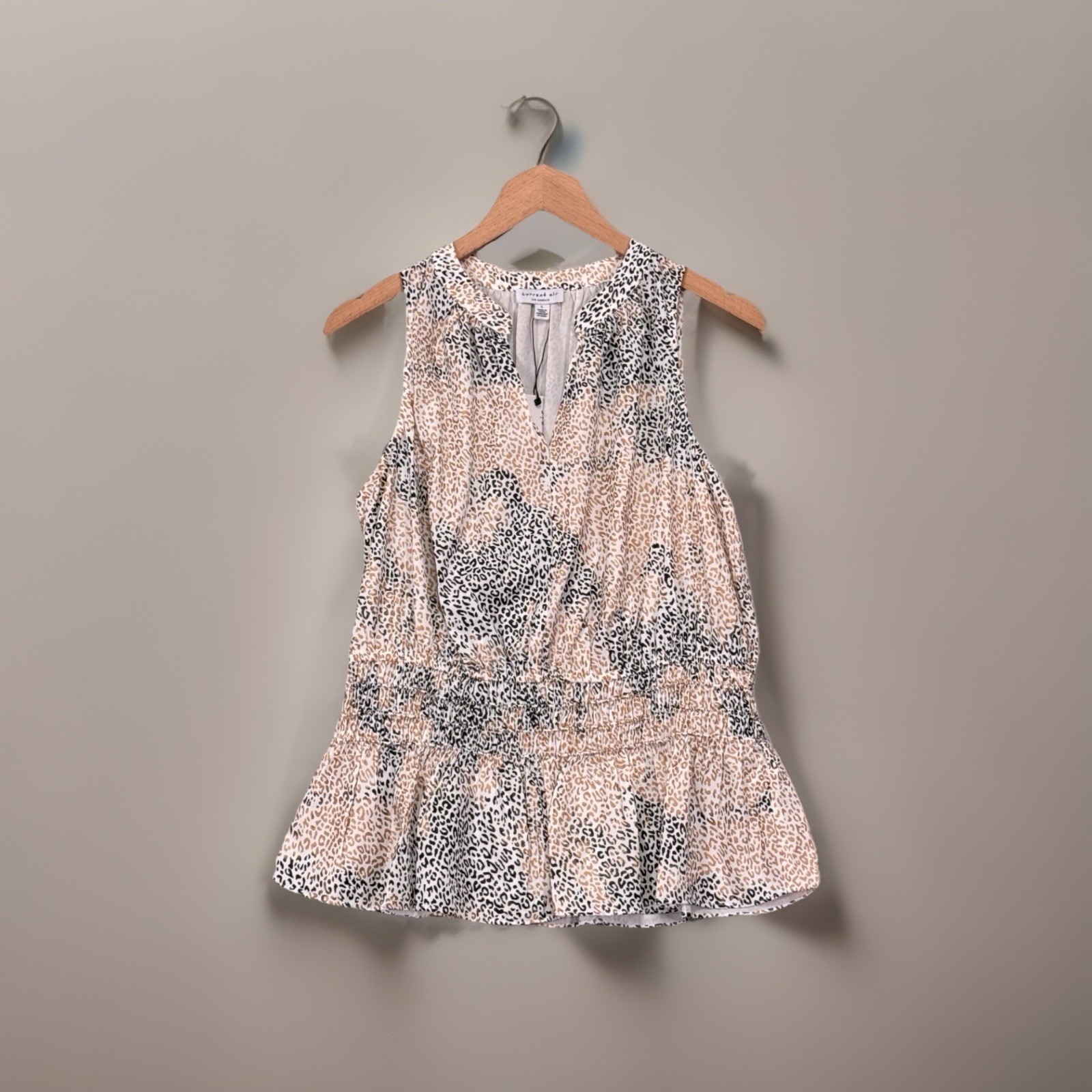 NWT Anthropologie Current Air Top Cheetah print satin Tank blouse Metallic S