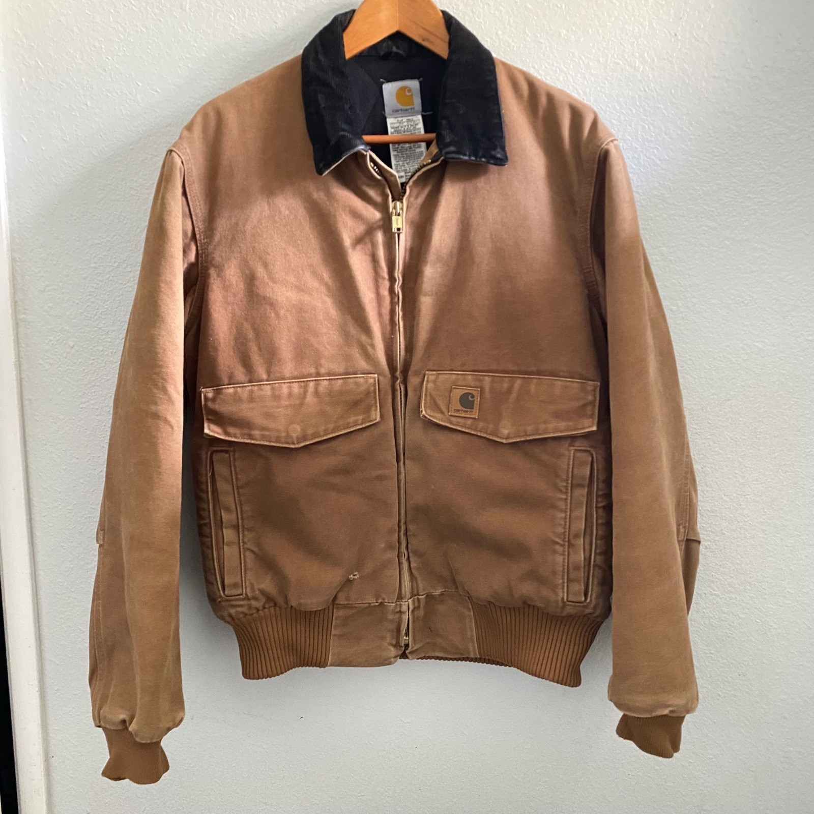 Carhartt J165 BRN Sandstone Duck Arctic Quilt Lined Bomber Jacket Mens Medium