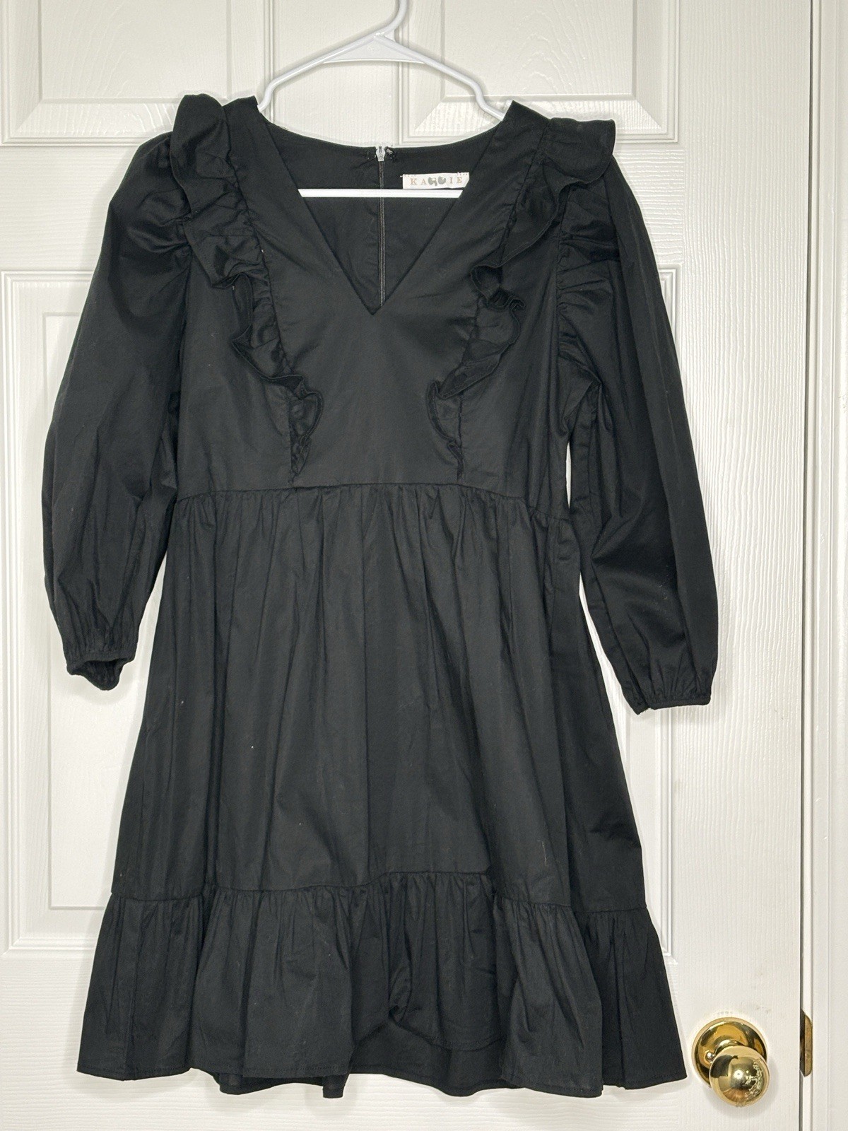 Karlie Poplin Ruffle Tier Black V-Neck Mini Minimalist Whimsigoth Dress Size S