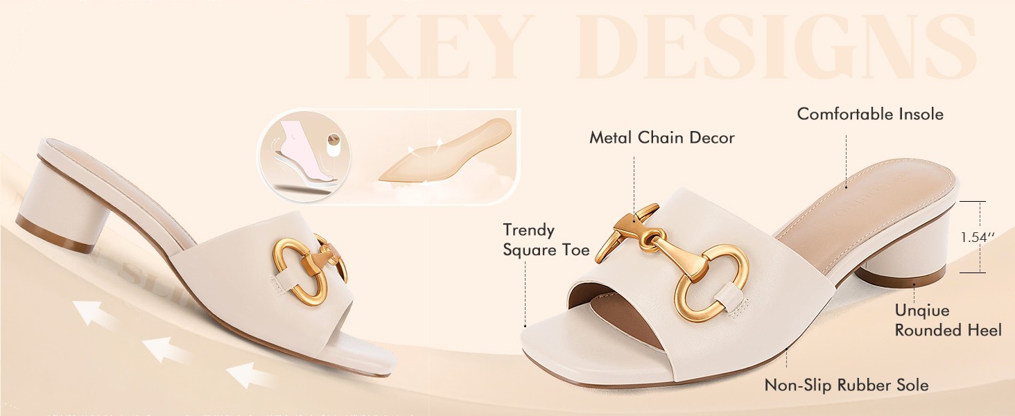 Coutgo Women’s Size 8, Open Toe Slip-On Sandals Comfortable Low Heel Metal Chain
