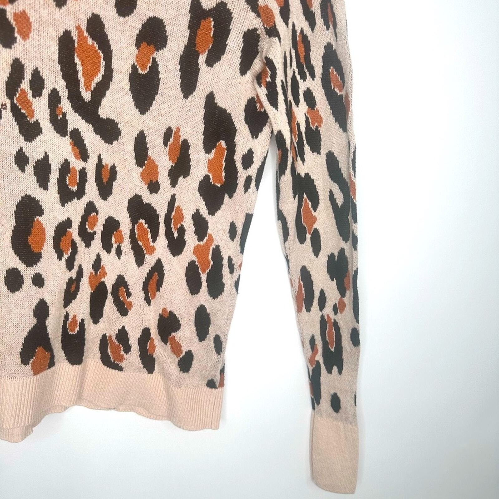 A New Day Womens Leopard Print Crewneck Sweater Tan Black Orange Animal Print M