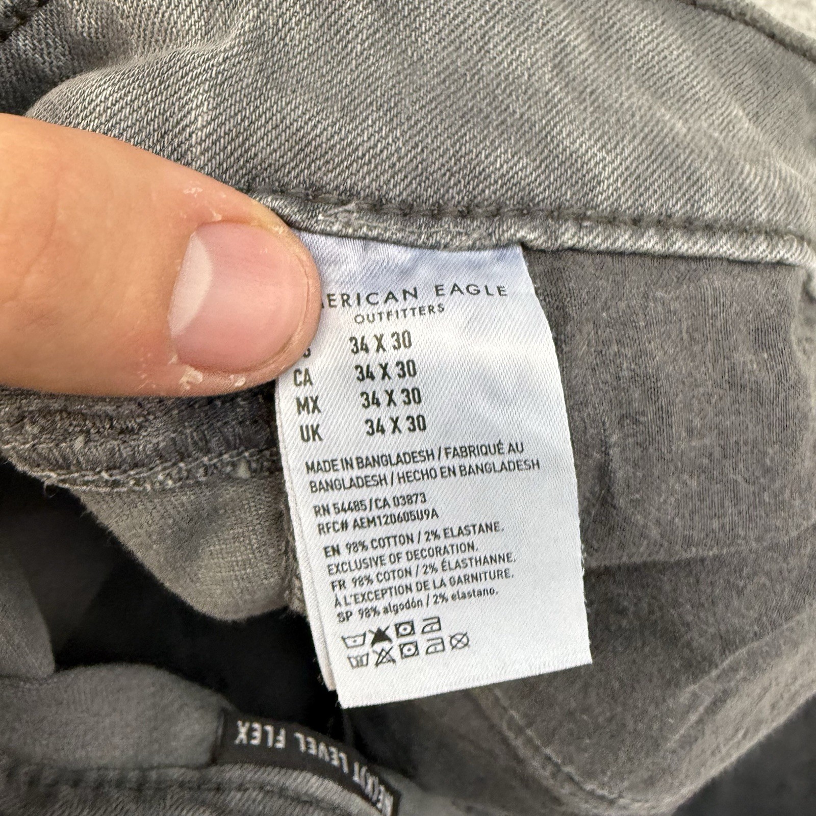 American Eagle Next Level Flex Slim Fit Jeans Mens 34×30 Gray Denim Stretch