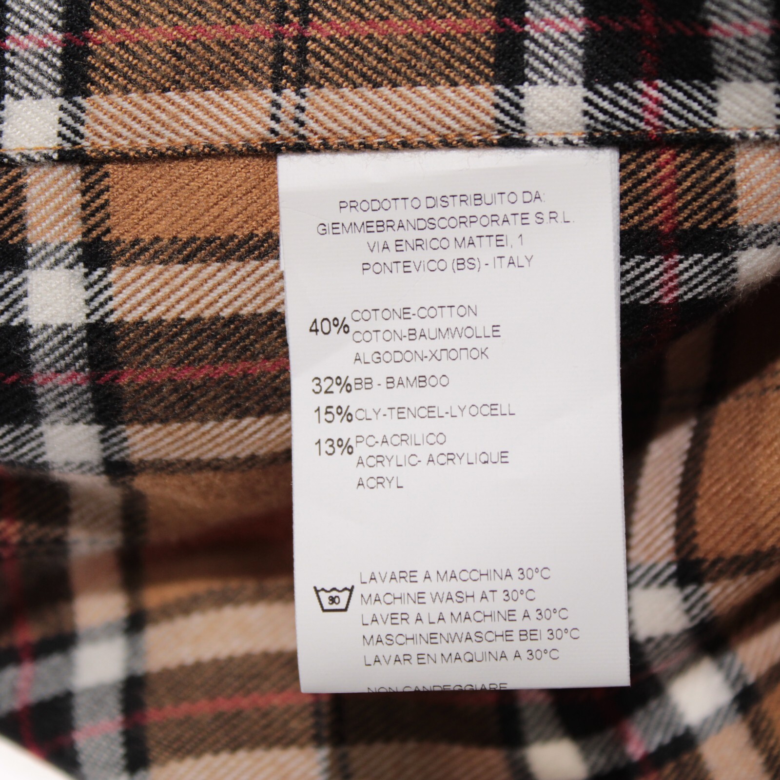 Caliban NWOT Dress Shirt Size 44 17.5 in Brown/Multicolor Plaid Cotton Blend