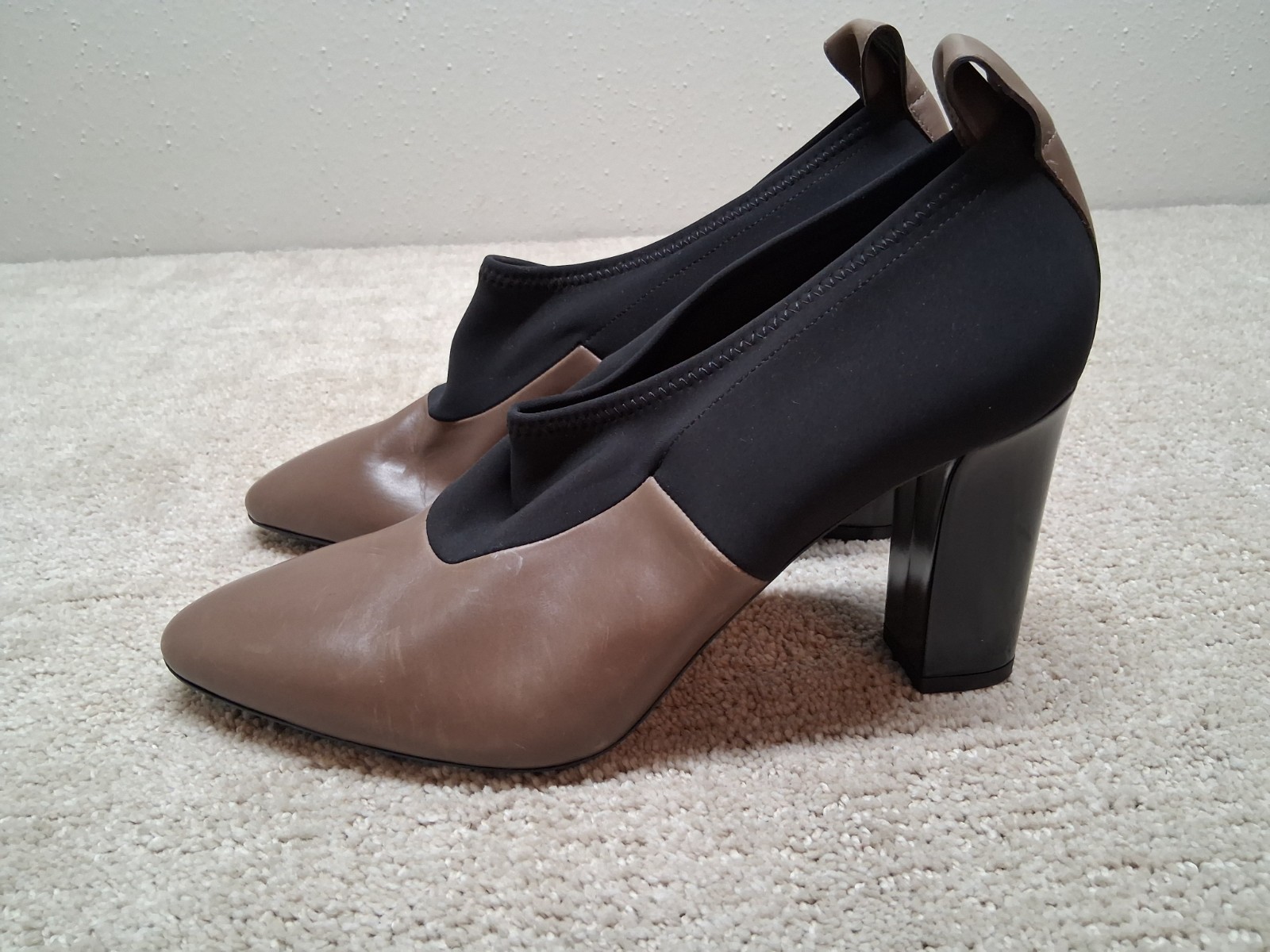 Via Spiga Heels Womens US 11M EUR 38 Tan Leather And Black Fabric ITALY