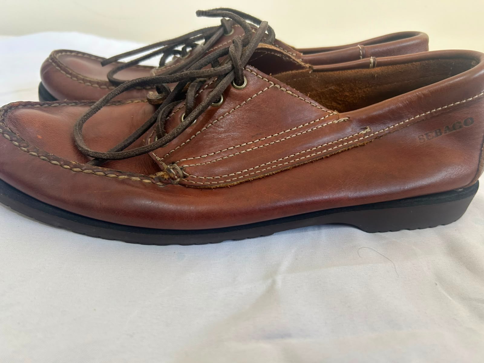 Sebago Genuine Handsewn Mens Brown Leather Moc Toe Oxford Size US 11W EUR 45
