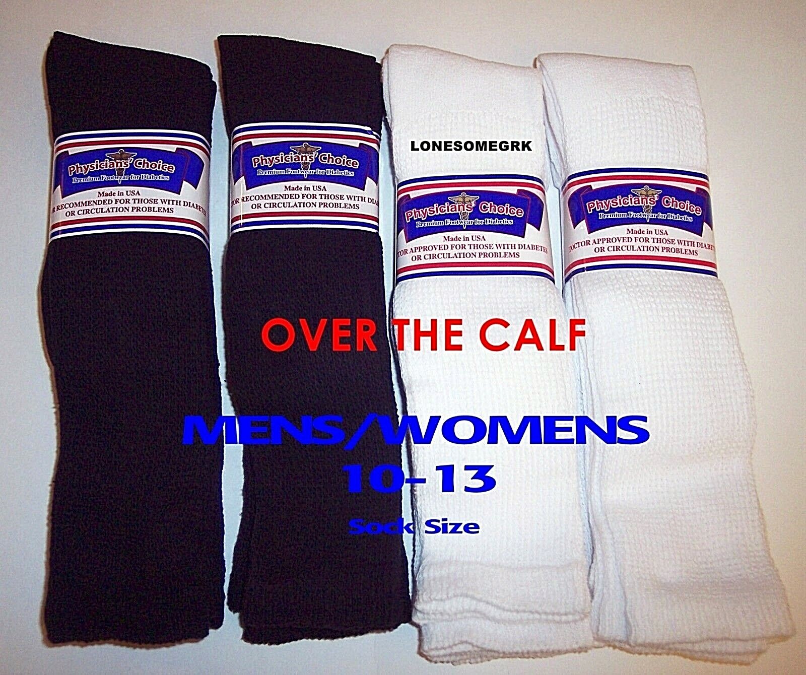 12 Pairs Physicians Choice OVER THE CALF/ Knee High American Made Diabetic Socks