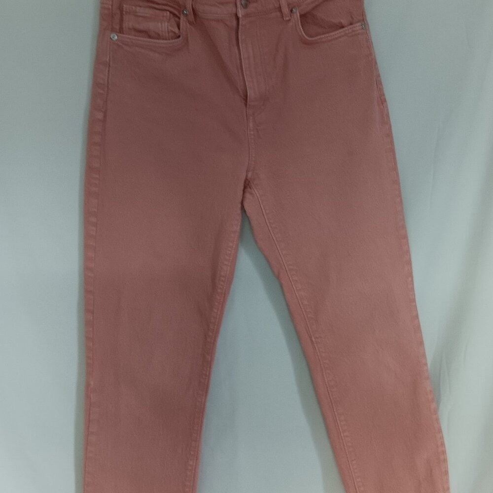 Loft Women’s jeans Pink Denim High Waist Straight Crop Raw Hem Size 26/2