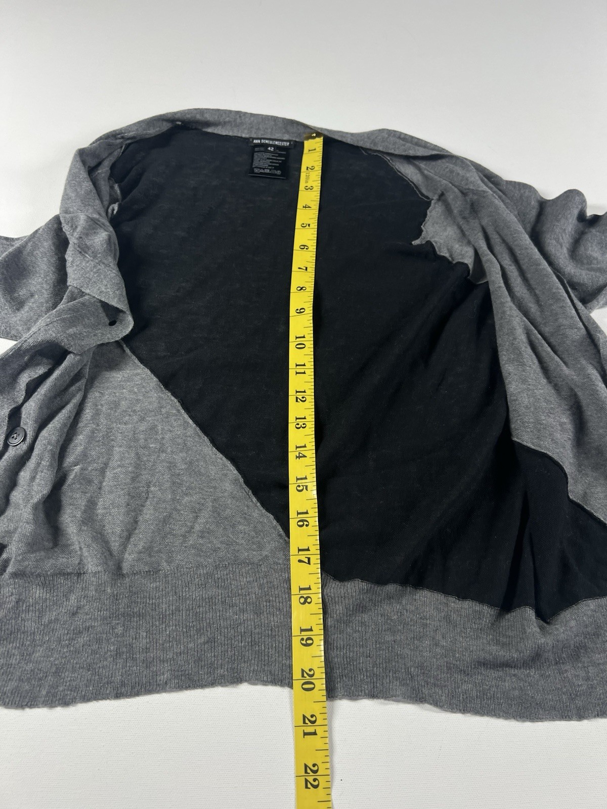 Ann Demeulemeester Sweater Cardigan Gray Black Asymmetrical Buttons Size 42