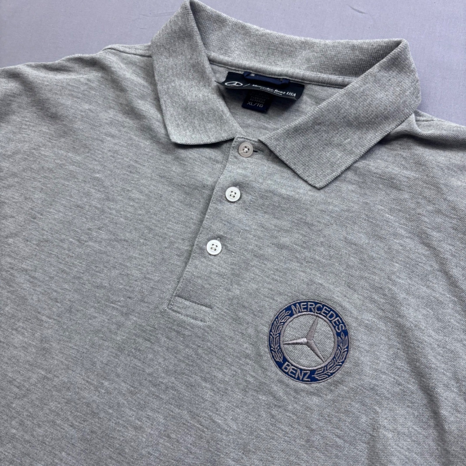 Mercedes-Benz USA Collection Men XL Gray Long Sleeve Polo Shirt Embroidered Logo