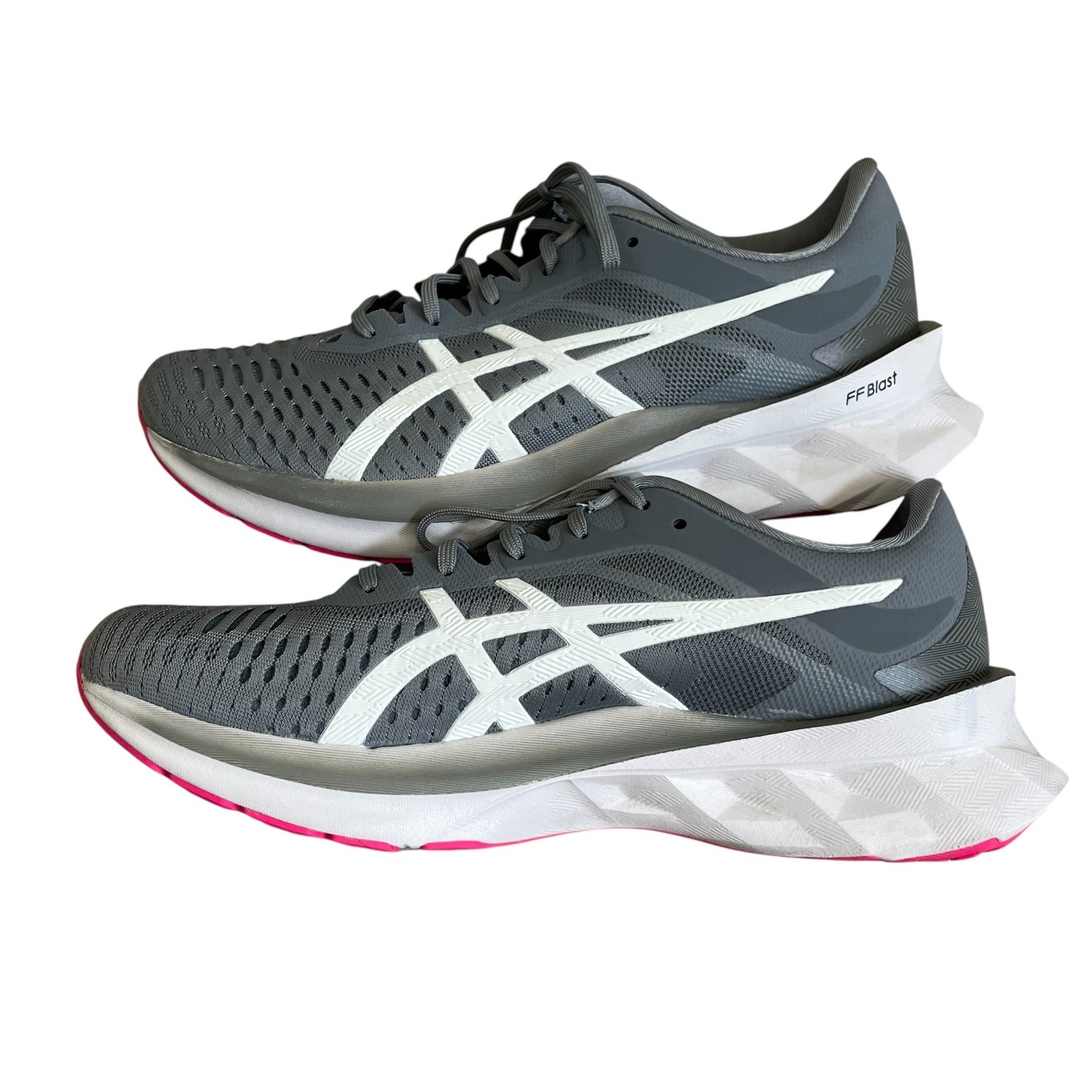 ASICS Novablast 2 Womens 10 Gray White Pink Running Shoes Sneakers Walk 1012A584