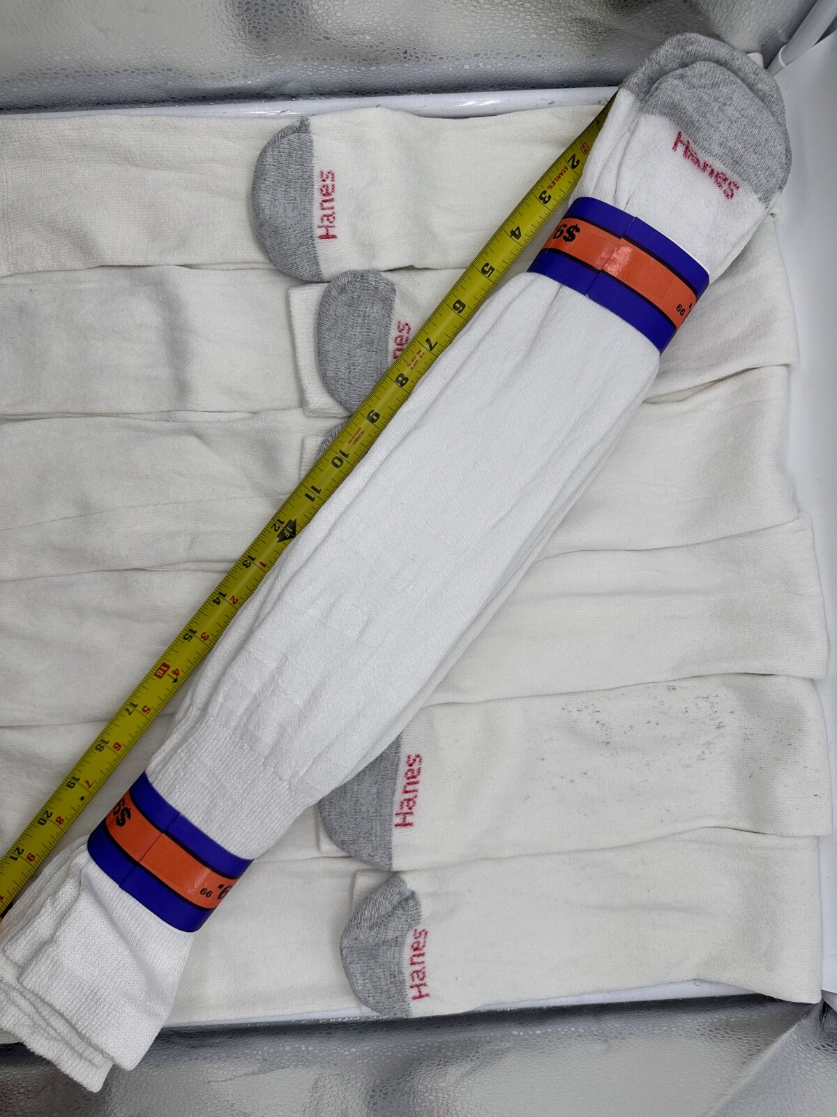 6 PAIRS BRAND NEW NO TAG HANES MENS TUBE SOCKS SIZE LARGE WHITE FACTORY SECOND
