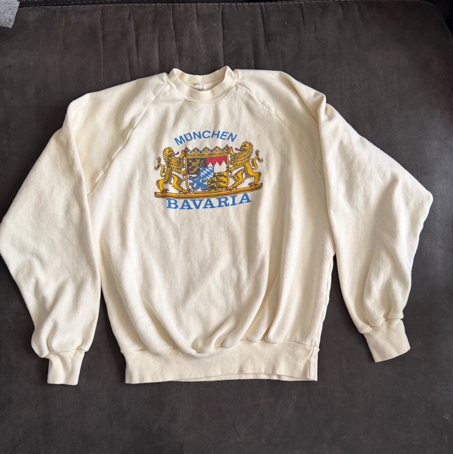 Vintage Munchen Bavaria Graphic Sweatshirt XL White 100% Baumwolle Cotton Crewne