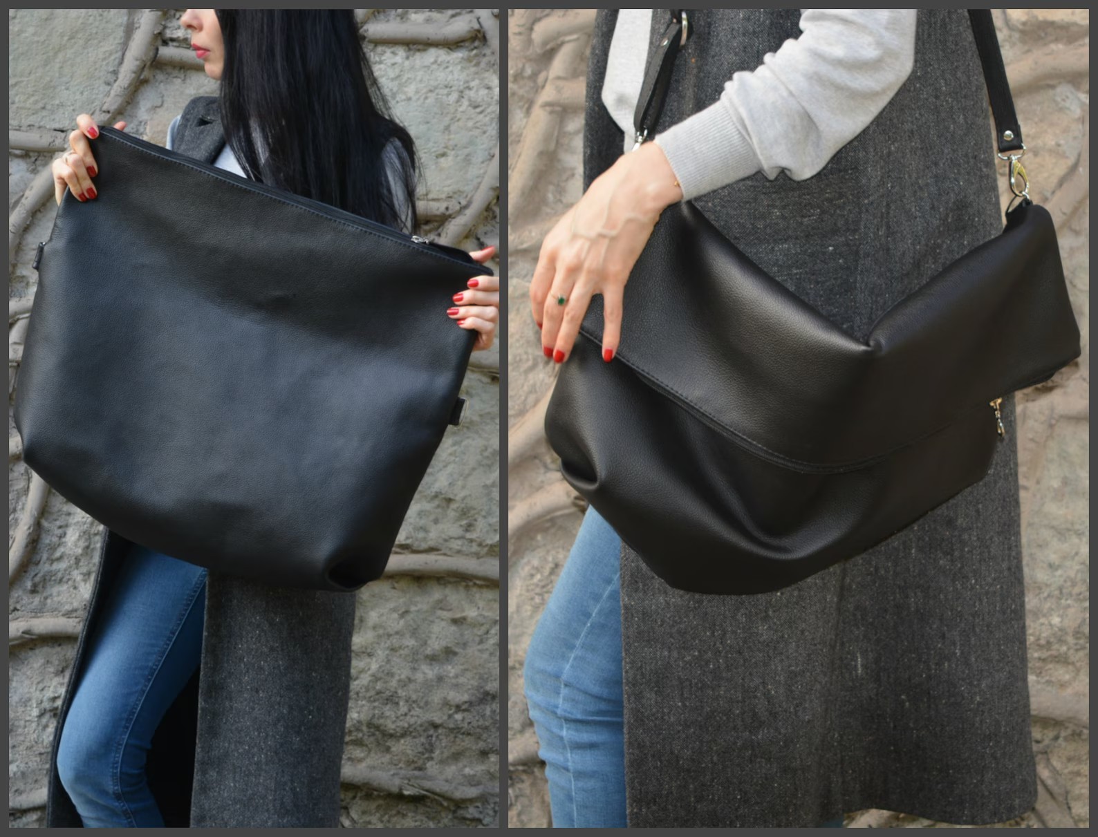 Oversize 3 in 1 Leather Clutch Shoulder Bag Tote