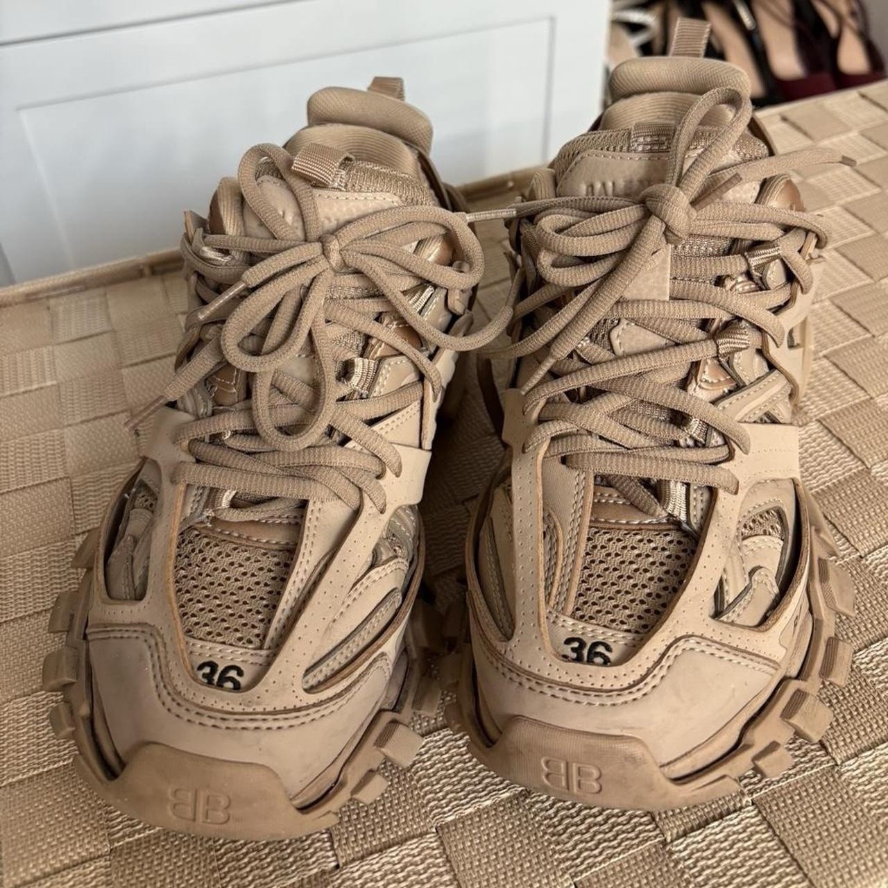 Balenciaga Track Beige Solid Lace-Up Low Top Unisex Athletic Sneakers