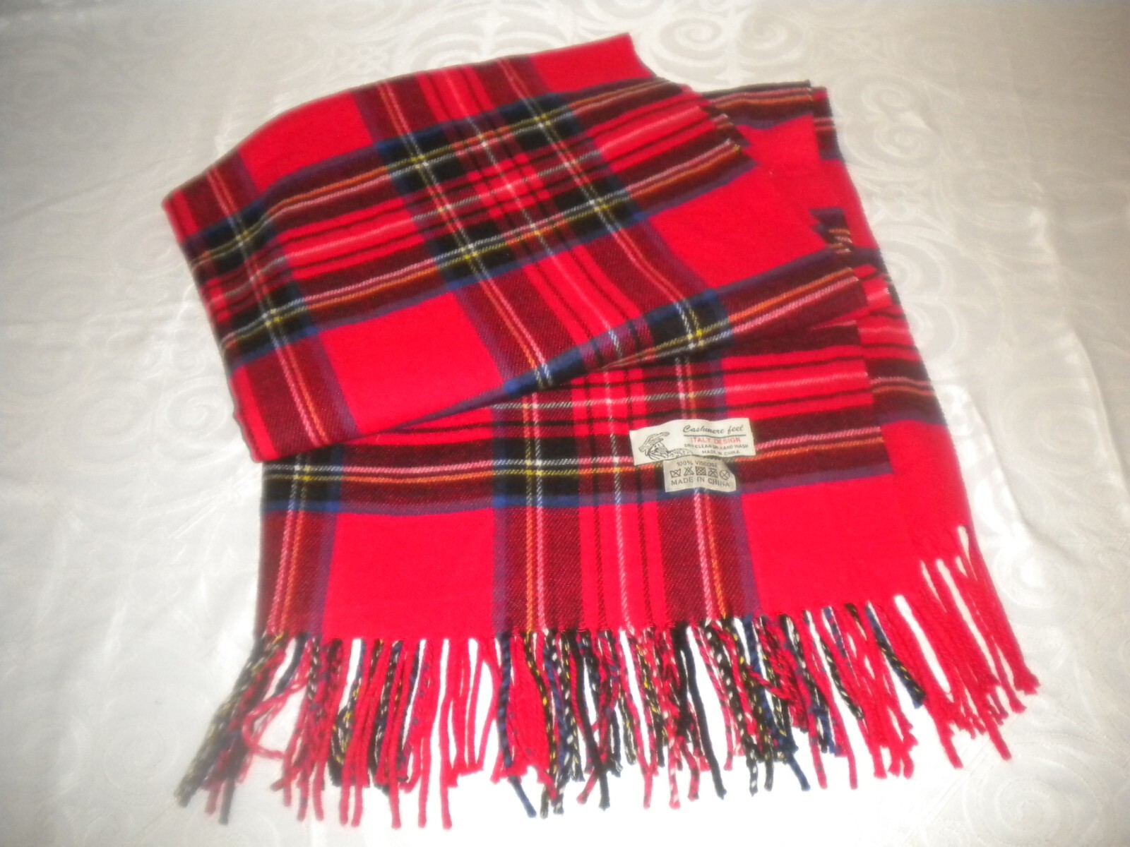 OVERSIZED ROYAL STEWART RED PLAID SCARF 30″ W 70″ L CASHMERE FEEL BOX26