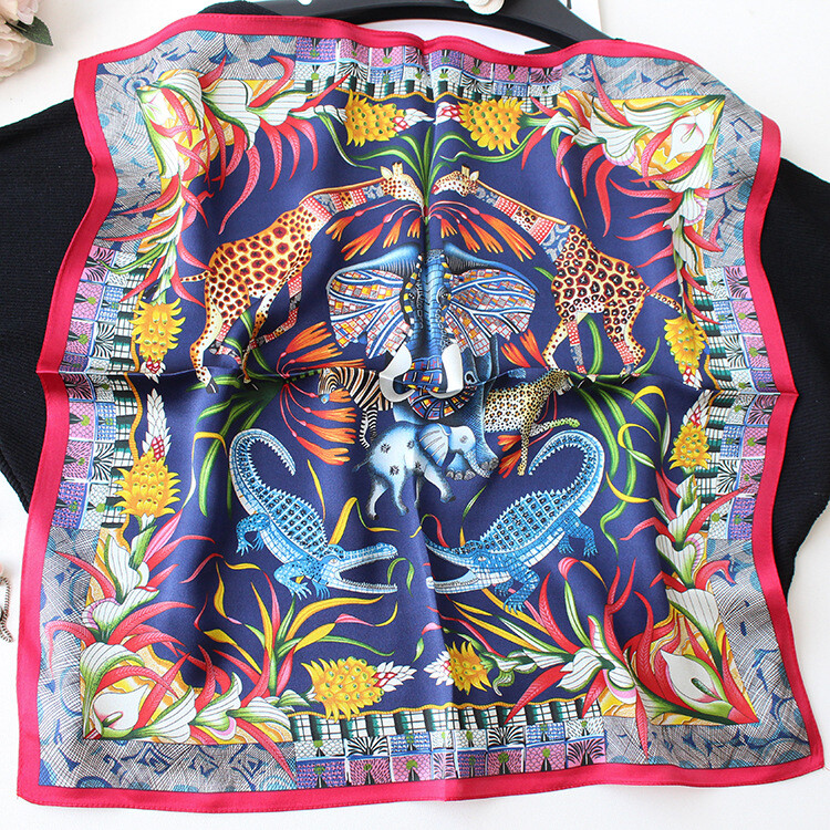 2025 Silk Scarf Bandanna Elephant Print Office Necktie Turban Hairband 21″