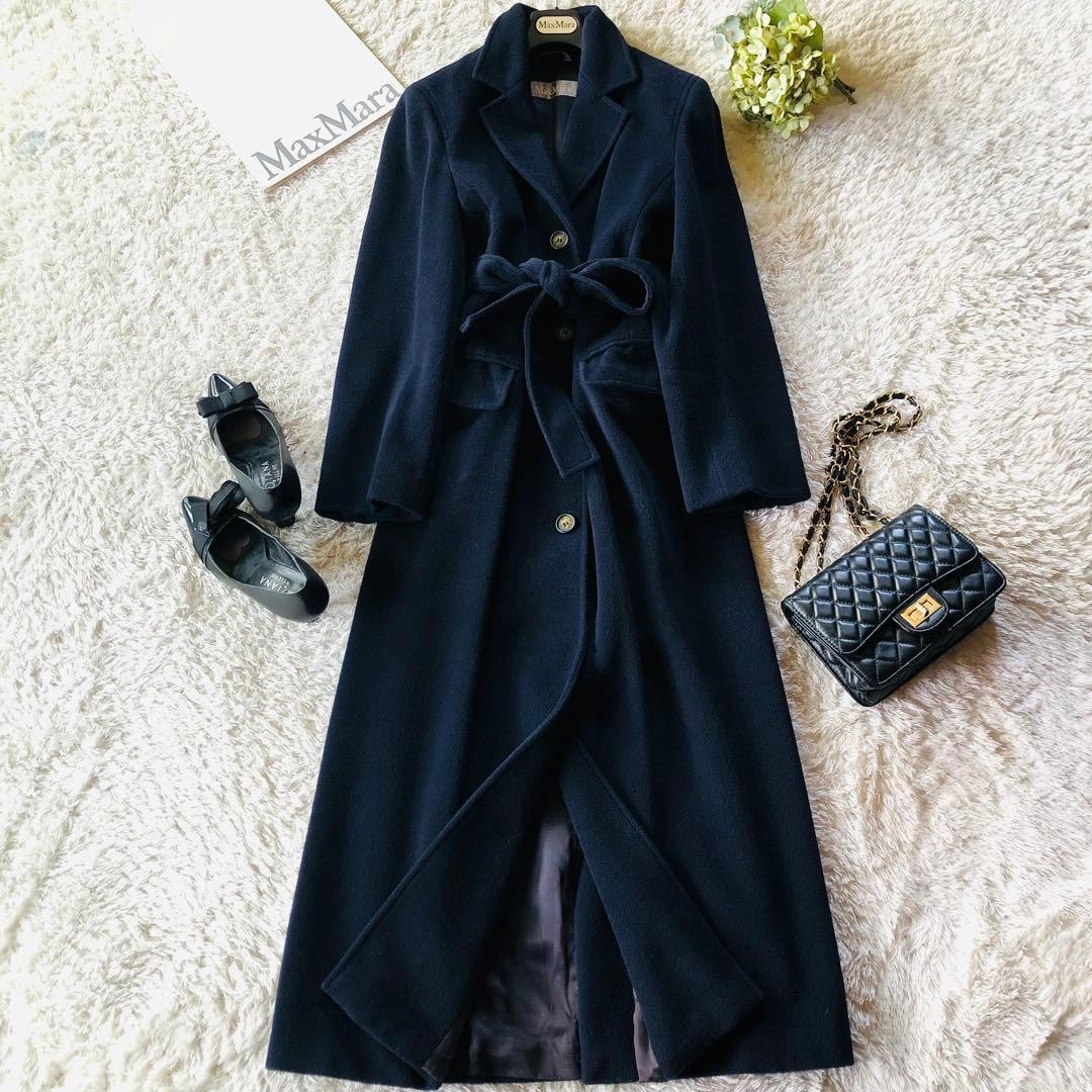 Max Mara belted coat, women’s, wool, navy, size M