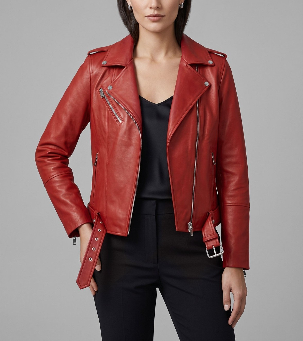 NEW Women’s Red Lambskin Leather Classic Biker Jacket Size XS S M L XL XXL 3XL