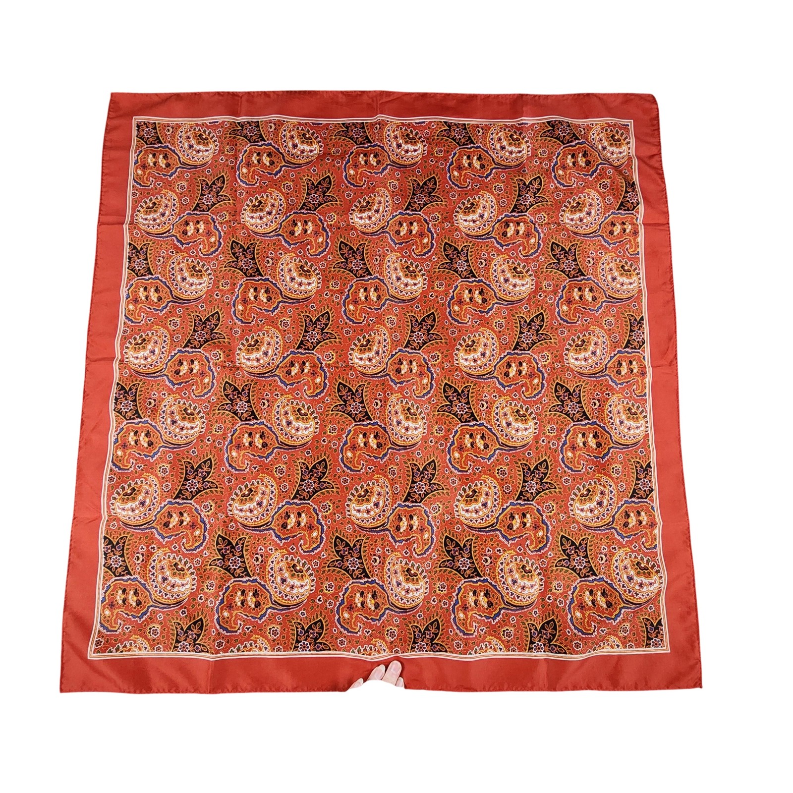 Square Scarf Womens Orange Paisley Satin 27.5 In Neck Hair Wrap Spring Summer