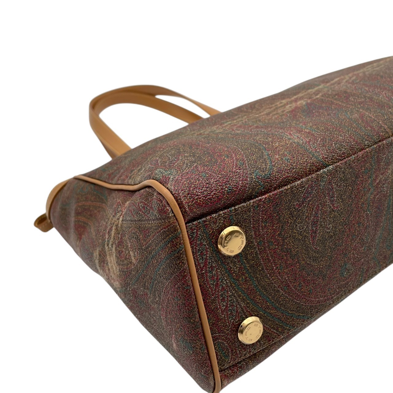 Authentic ETRO Paisley Pattern Tote Bag PVC Leather Light Brown Italy