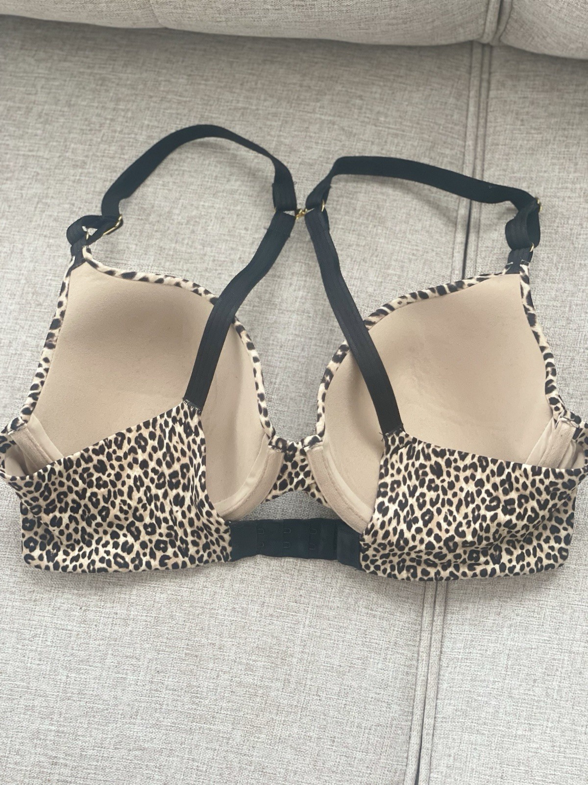 Joyspun 34C Underwire Padded T-Shirt Bra Leopard Animal Print Beige/Black
