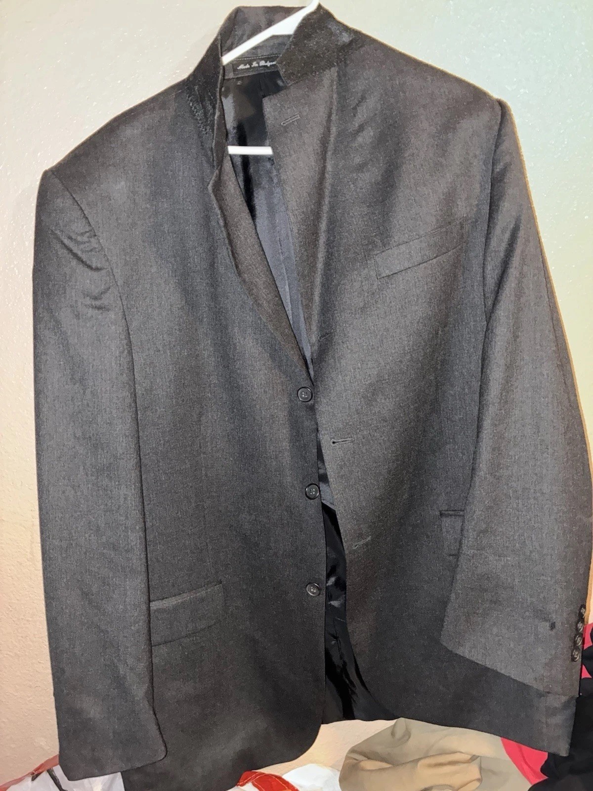 Perry Ellis Portfolio Blazer Mens 46L Pinstripe Wool Double Breasted Suit Jacket