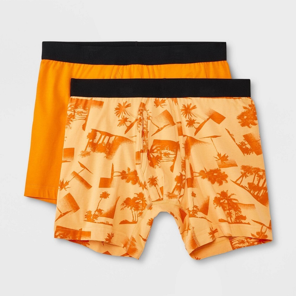 BOXER BRIEFS 2pk Palms Beach Print & Orange soft stretch Knit fabric Original U