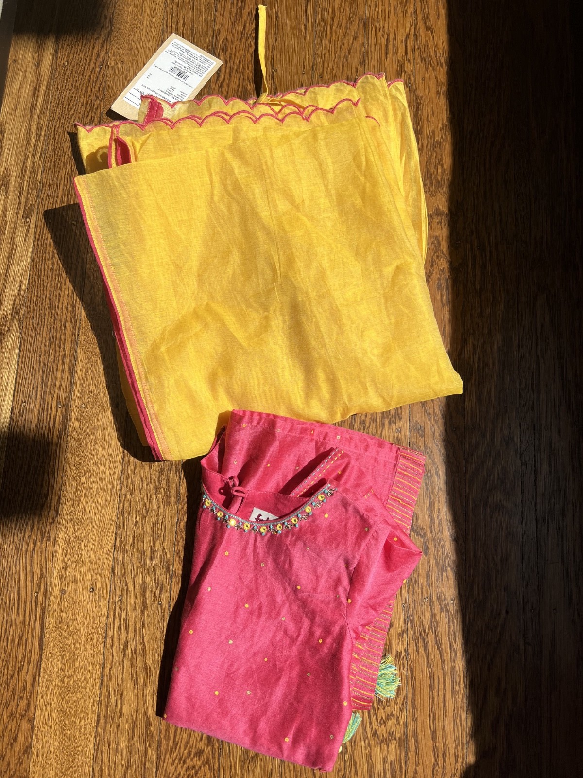 Fab India Kids Palazzo Set – Pink & Yellow Girls 2-3 Yrs