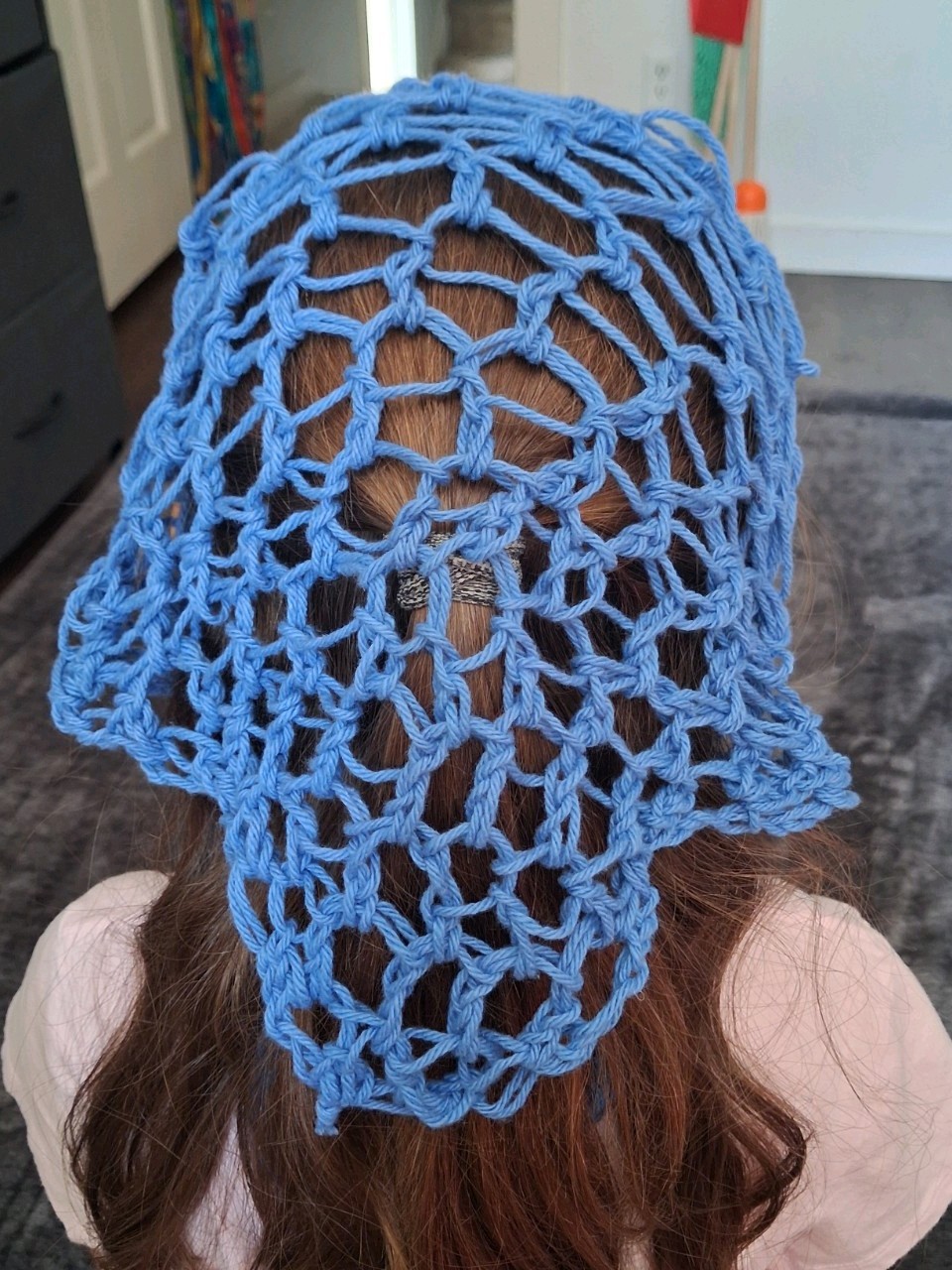 New Handmade Crocheted Head Scarf/Covering, Bandana Blue- One Size
