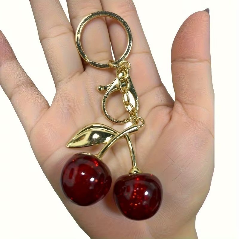 Keychain Cherry Bag Charms Purse，Key Chains Women Cute /Red Apple