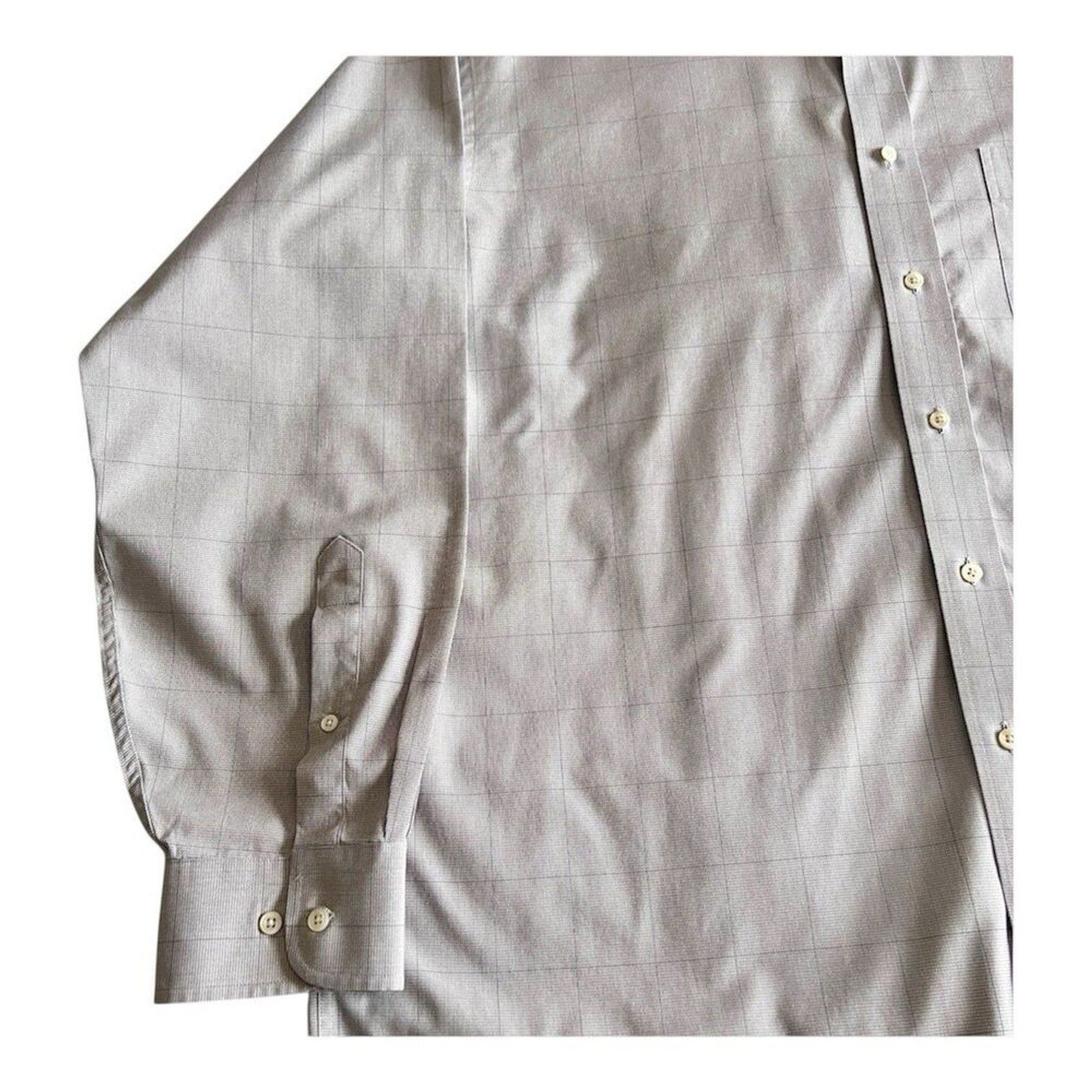 Jos A Bank Traveler Shirt Sz XL Tan Check Long Sleeve Button Down Collar Cotton