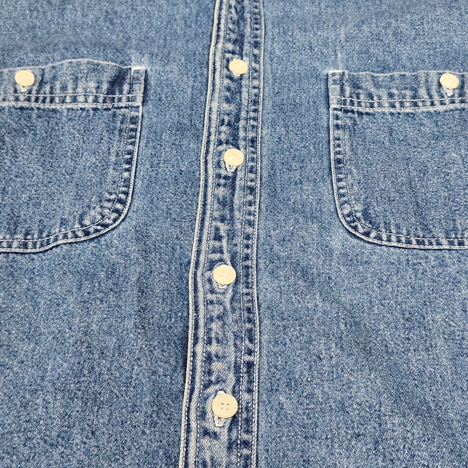 Vintage 90s GAP Denim Shirt Button Up Medium Wash Grunge Shacket Workwear Large