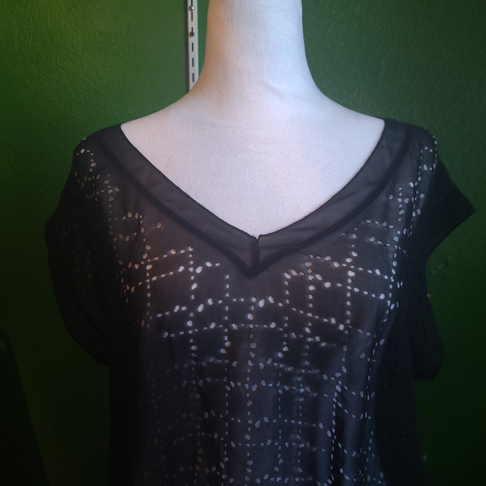 Eileen Fisher sheer see thru top 100% recycled polyester black PM