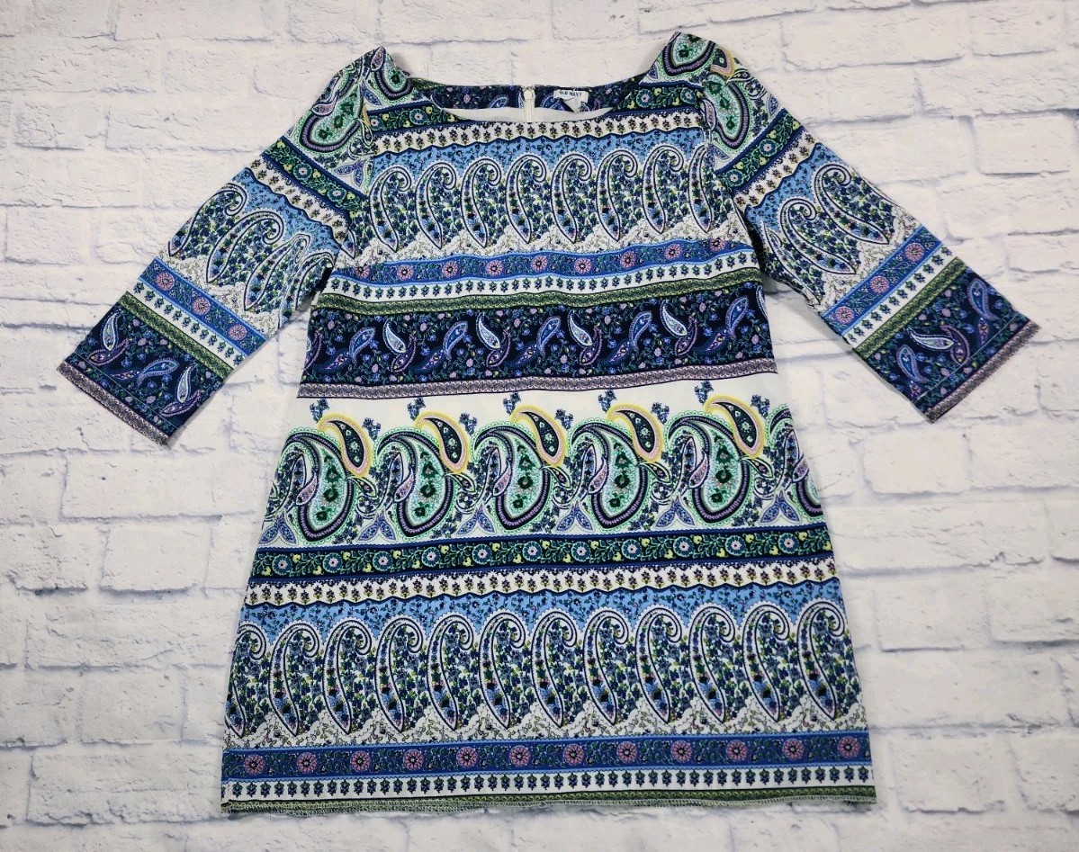 Old Navy WOMENS SIZE L Dress Blue Paisley Zip Casual Party Cocktail