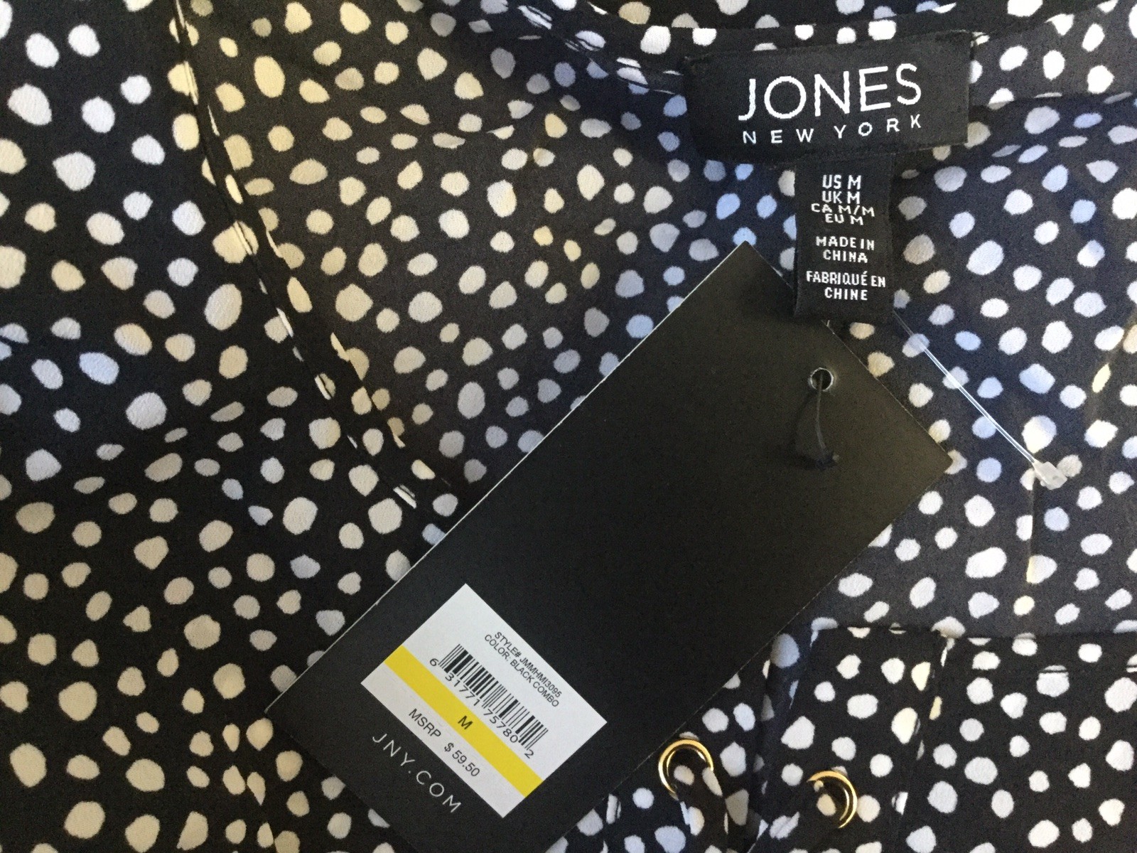 NWT Jones New York Sleeveless BLACK Polka Dot Blouse Top Drawstring Sz M New