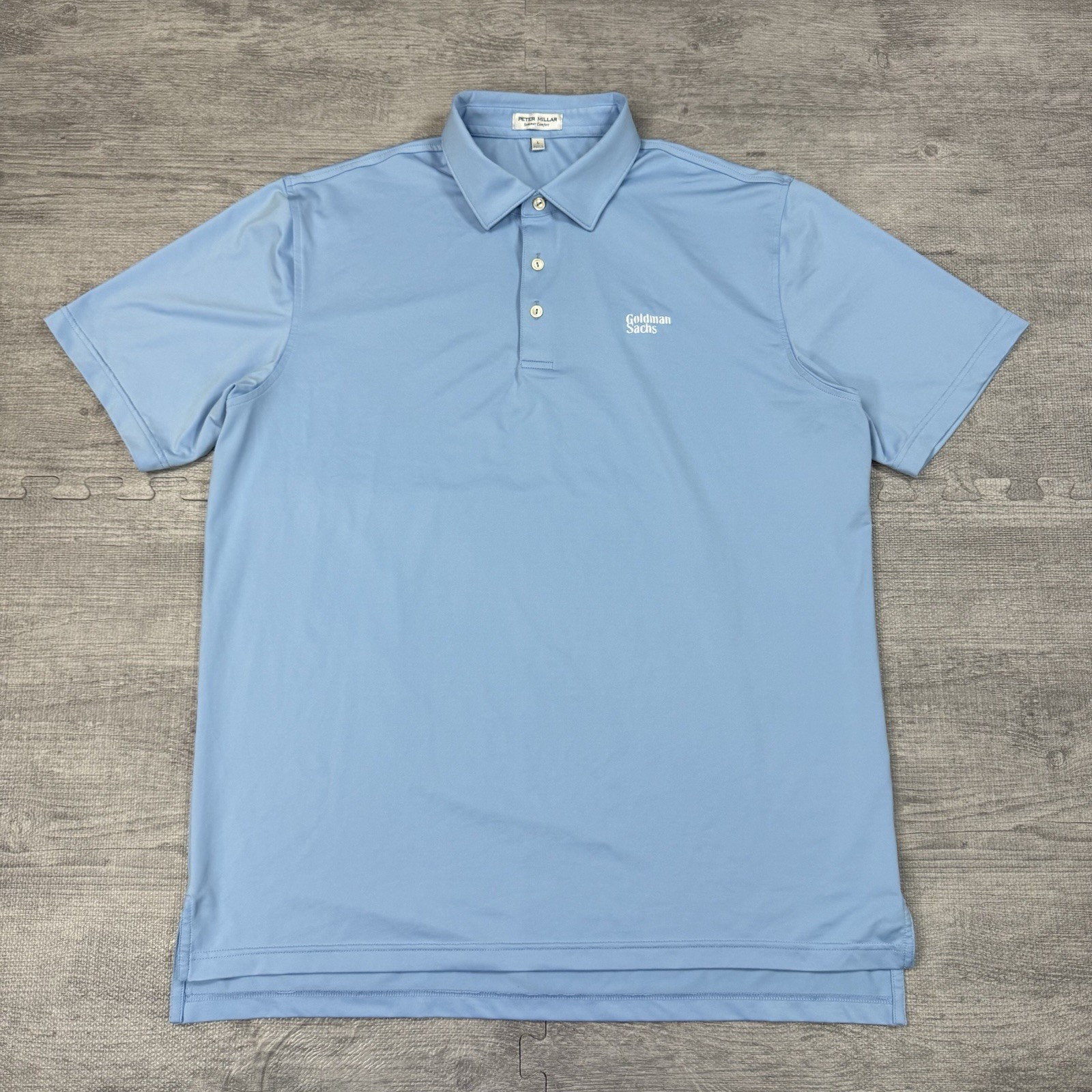 EUC Peter Millar Summer Comfort Polo Shirt Men L Solid Performance Goldman Sachs