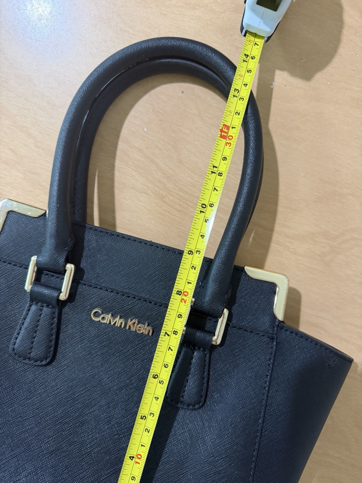 CALVIN KLEIN BLACK SAFFIANO LEATHER SATCHEL HANDBAG
