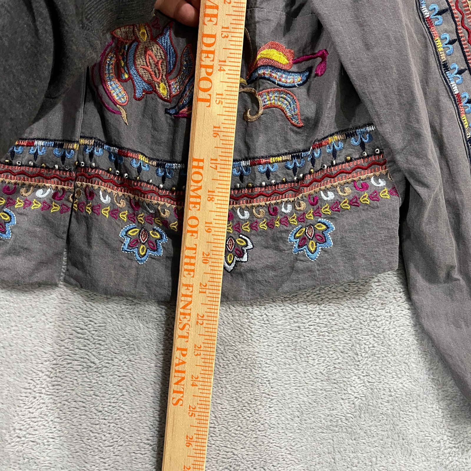 Laurie Felt Jacket Medium Southwest Western Boho Embroidered Hippie Open Front