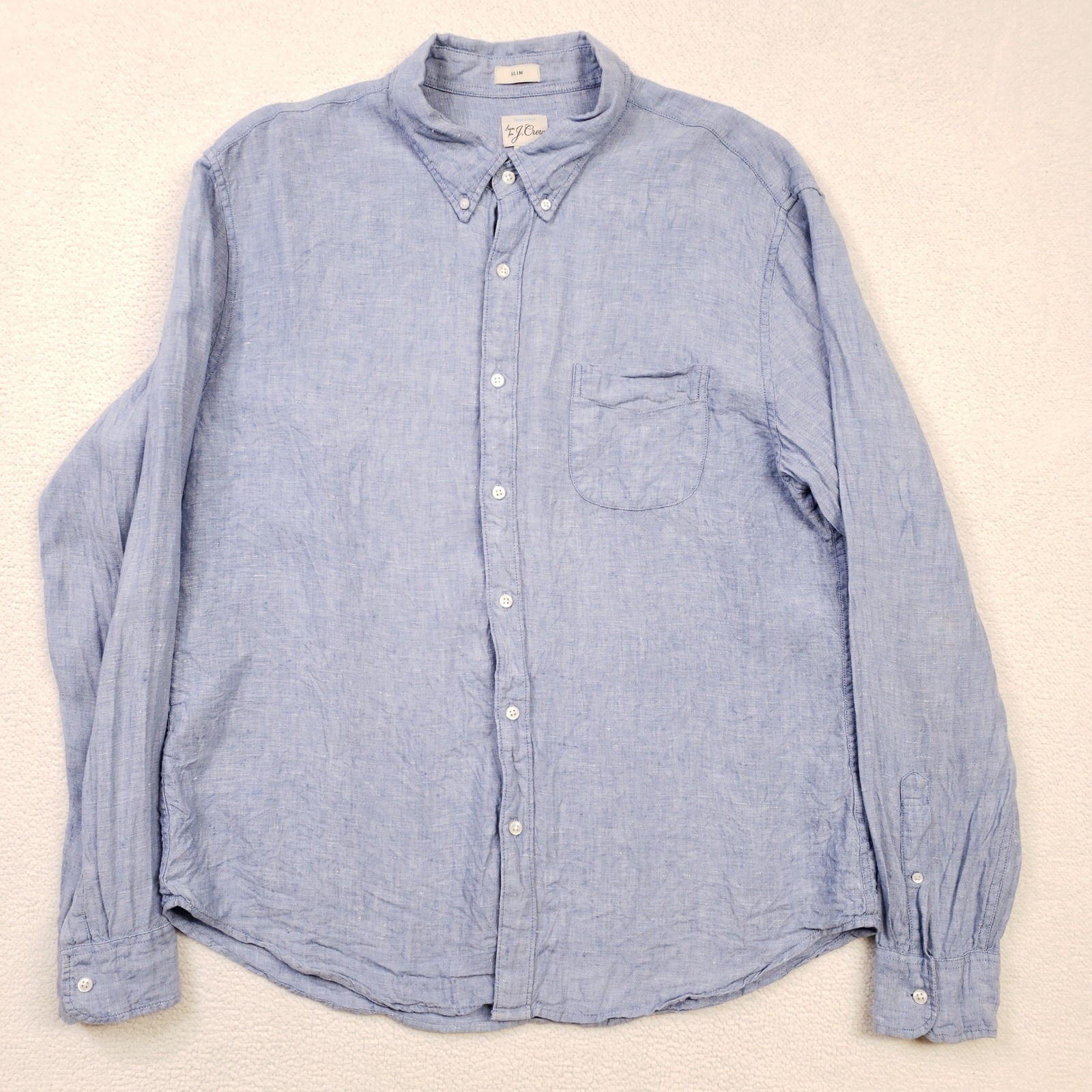 J.Crew Baird McNutt Irish Linen Button Down Shirt Mens XL Blue Slim Long Sleeve