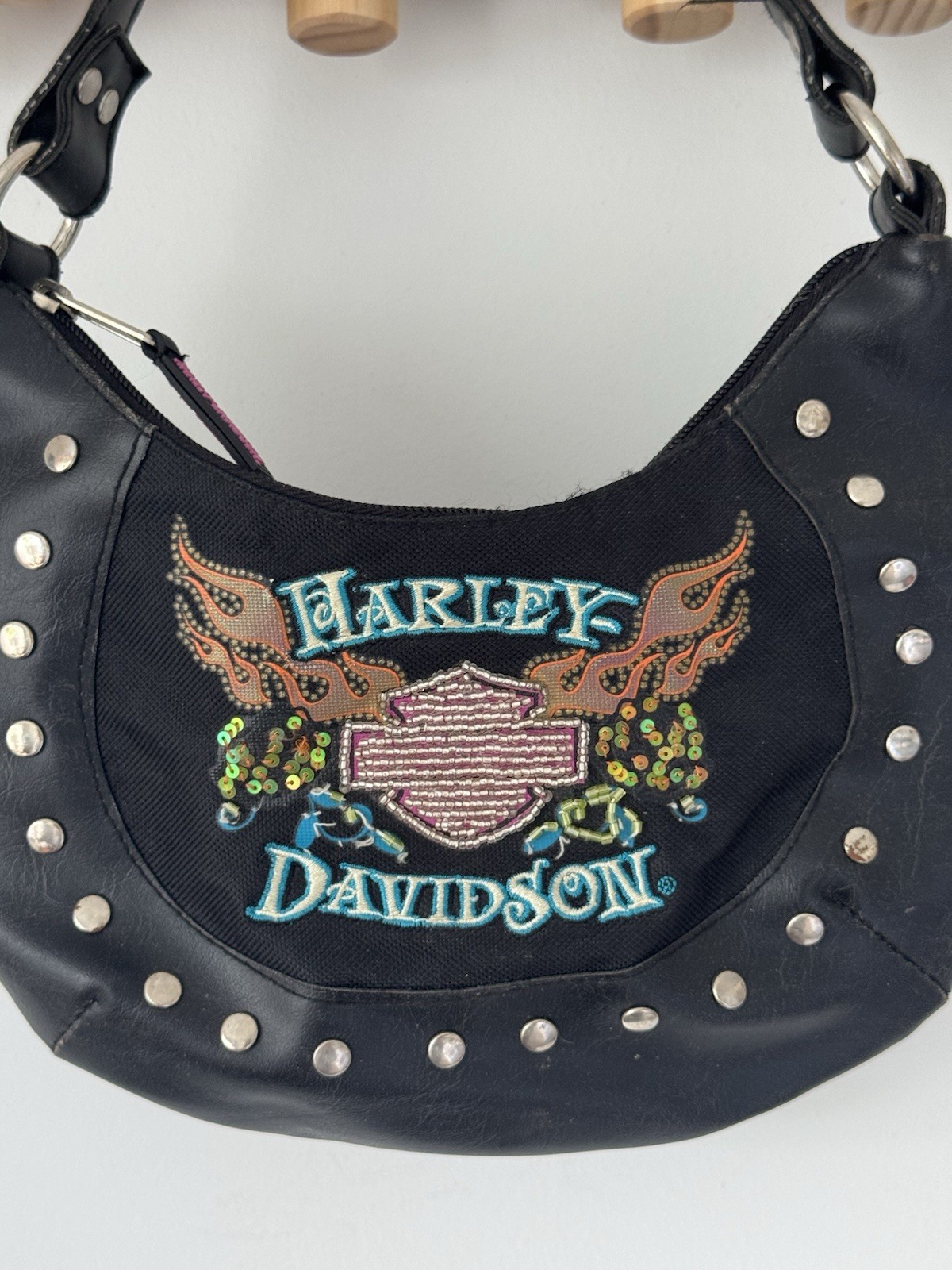 Vintage Y2K Harley Davidson Studded Crescent Bag Purse Style 84415 Rare