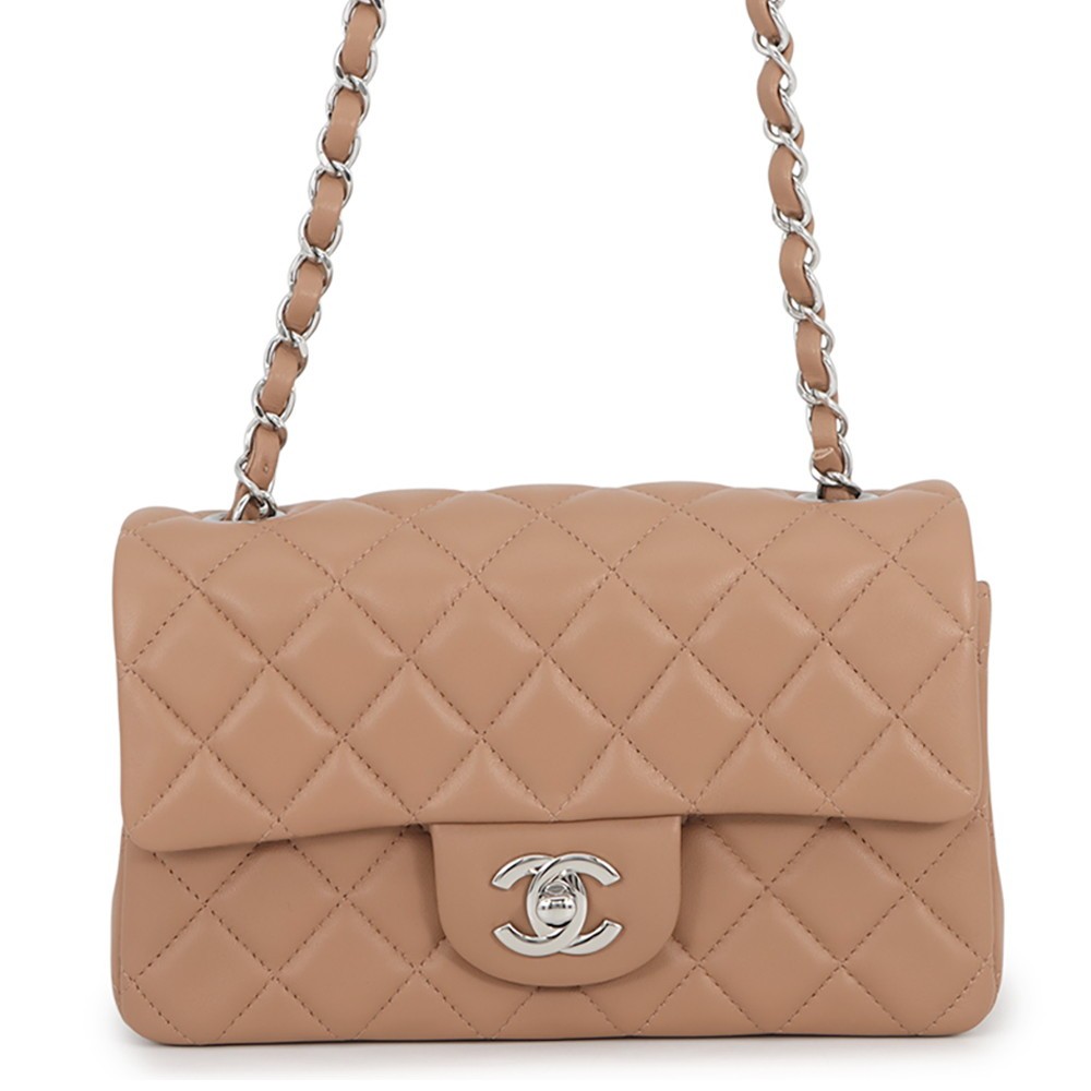 CHANEL Mini Matelasse ChainShoulder Bag Size 20 Lambskin Dark Beige A69900