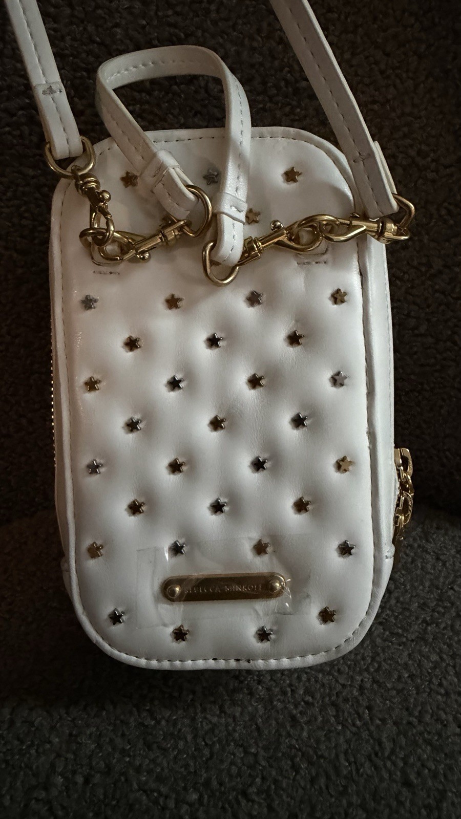 Rebecca Minkoff White Star Studded Mini Crossbody Bag Gold Zip Detachable Strap
