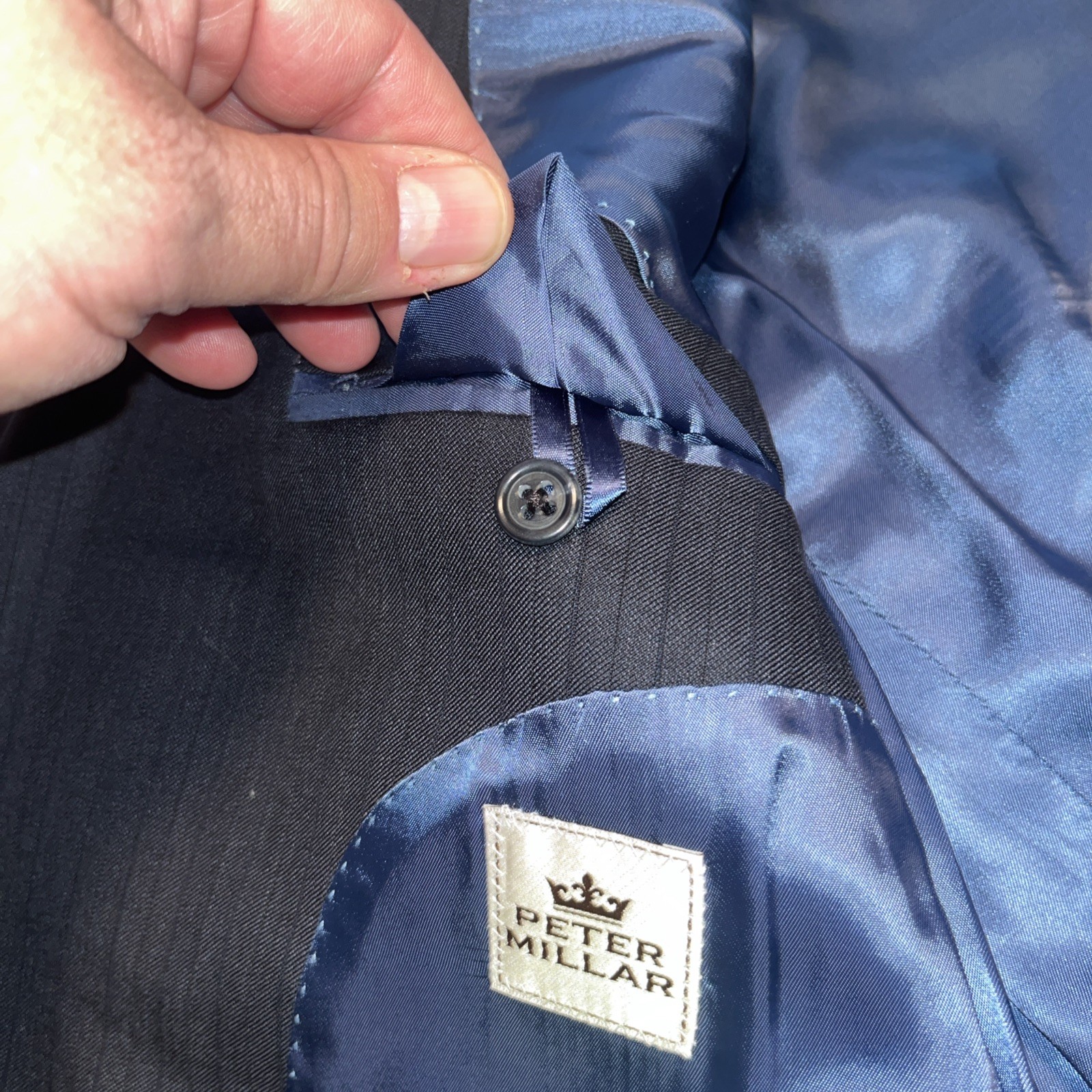 Peter Millar Blazer Men’s 42R Blue Wool 2 Btn Patch Pocket Double Vent Half Line