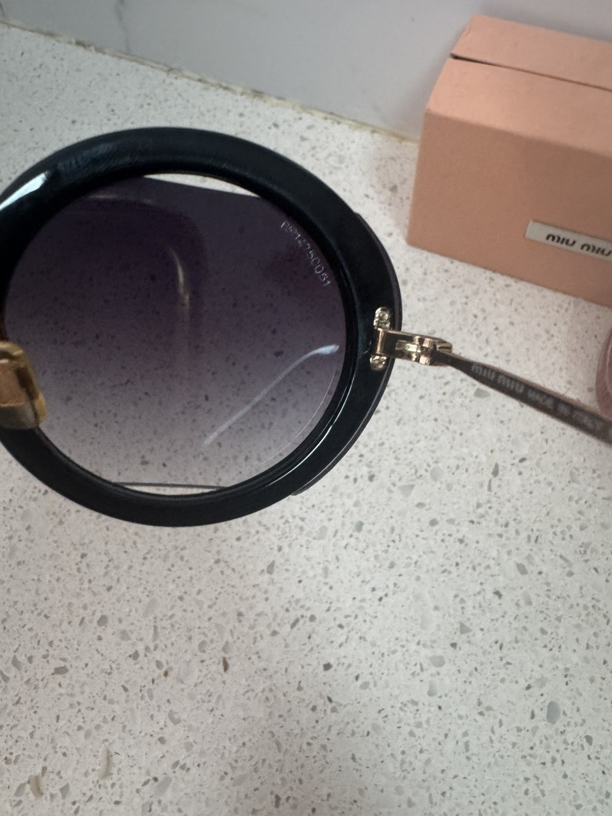 MIU MIU Gold SILVER GLITTER Round Sunglasses VINTAGE SEMI RIM SMUO6s Black Lens