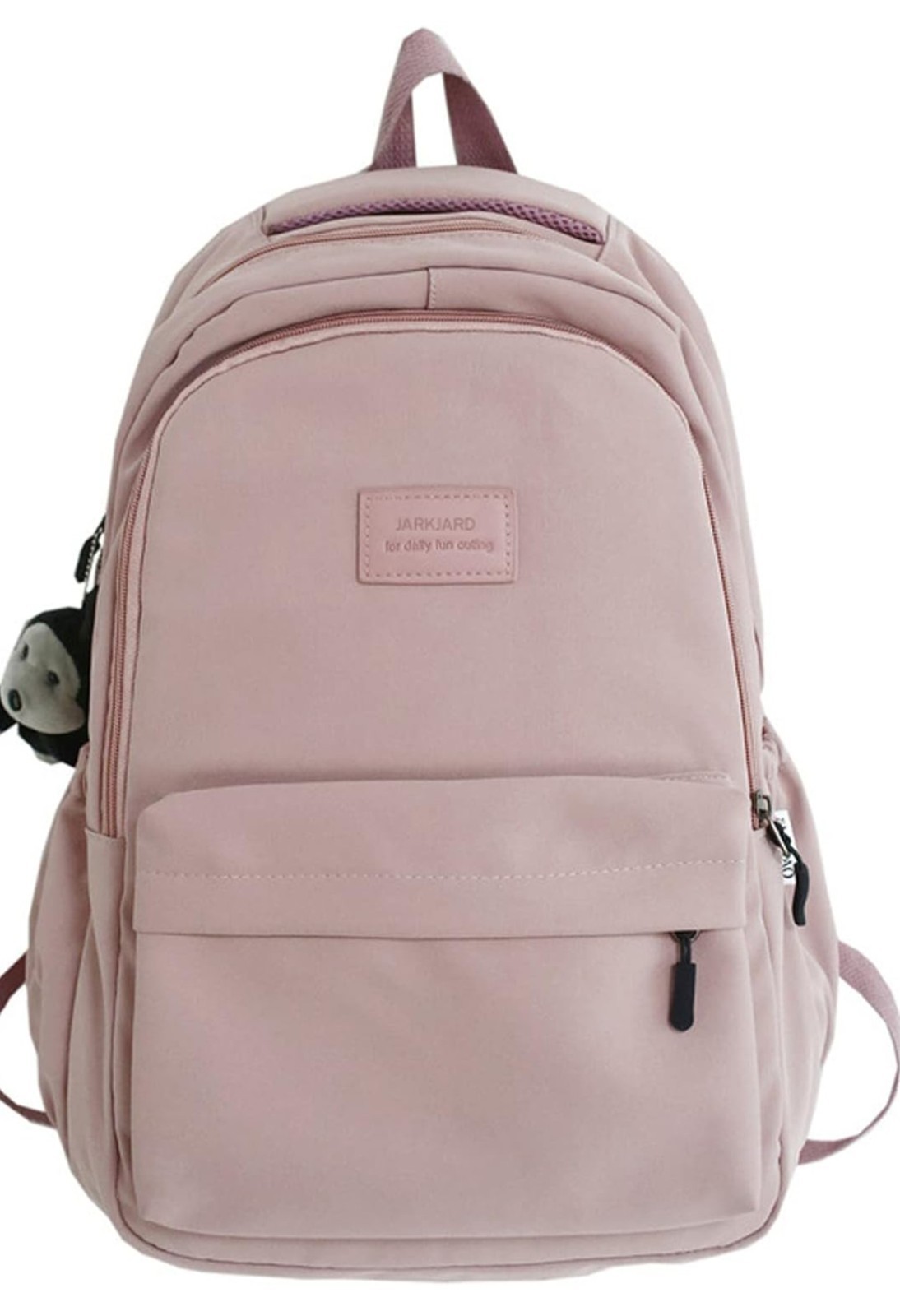 JARKIARD Pink Kids Backpack with Plush Monkey Keychain, Canvas, 17.7×12.6×5.1in