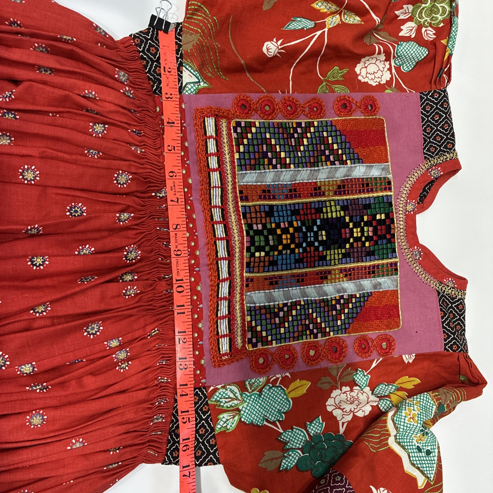 Vintage Afghan Kuchi Style Embroidered Beaded Red Maxi Dress Tribal Boho