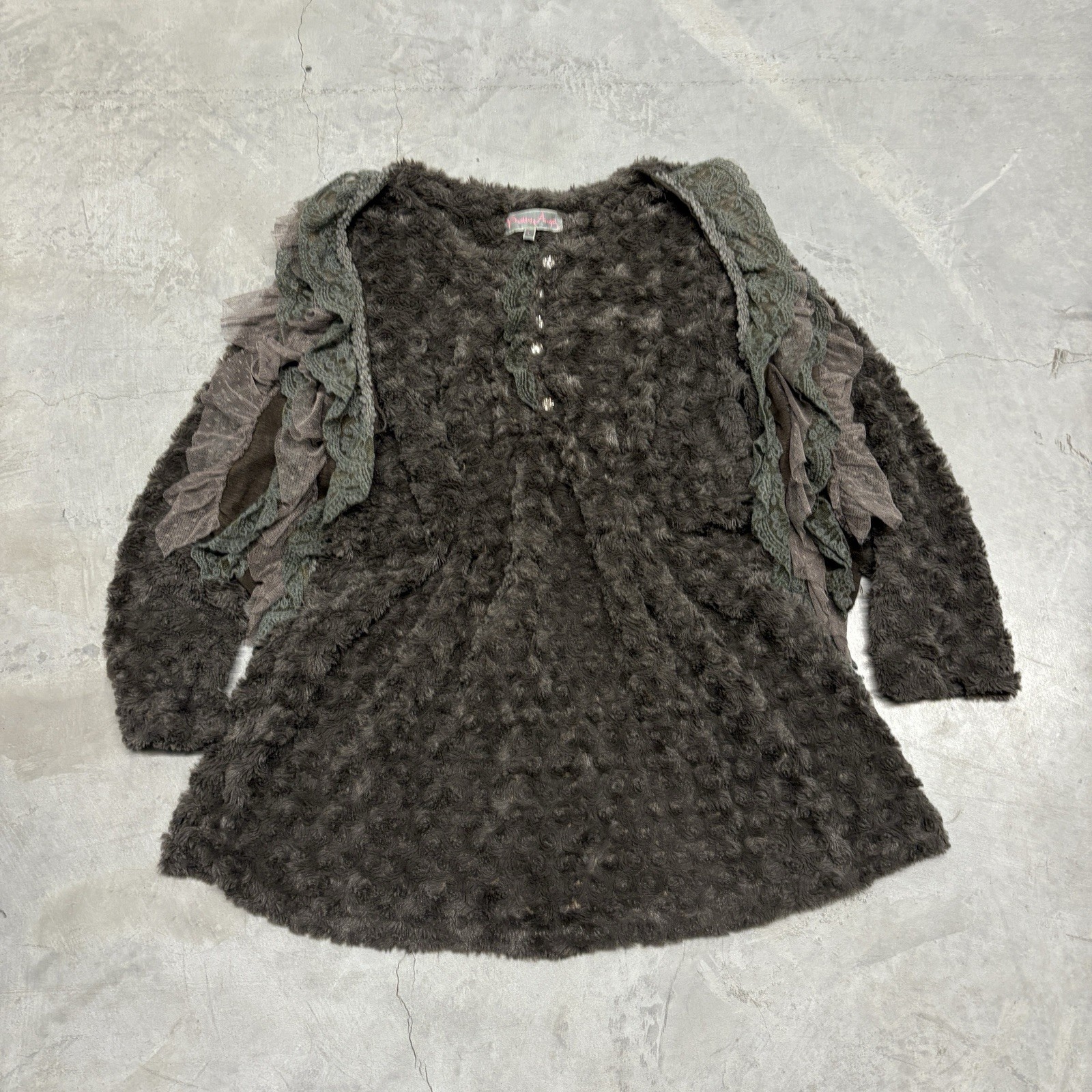 Vintage Y2K Pretty Angel Whimsigoth Tunic Size L Green Fairy Grunge Goblin